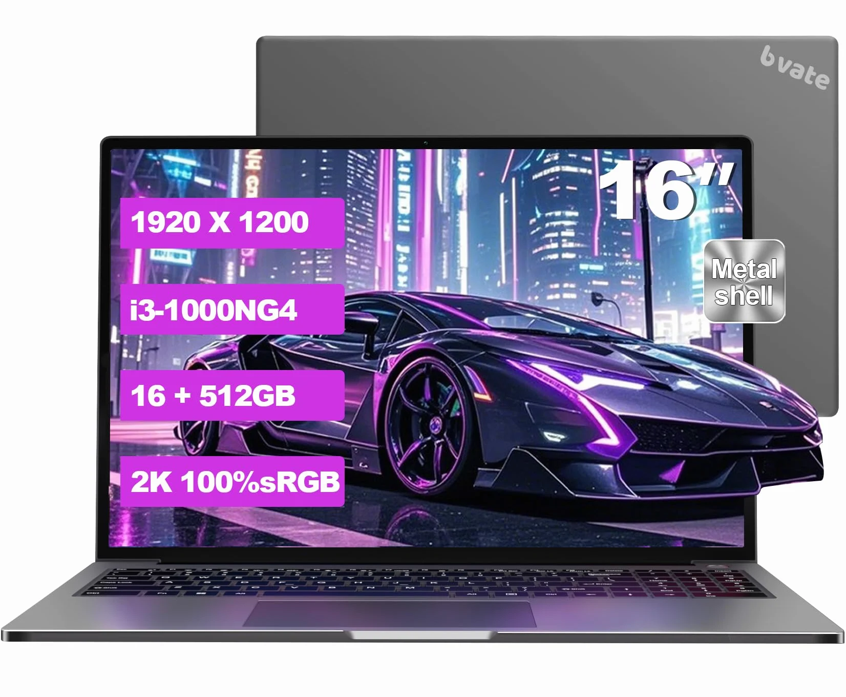 bvate PC Portatile Gaming 16" Core i3 16GB RAM SSD Espandibile Argento Grigio | Schermo IPS 1920×1200 FHD+, CPU fino a 3,2GHz, 5G WiFi, Mouse e adesivi tastiera italiana inclusi