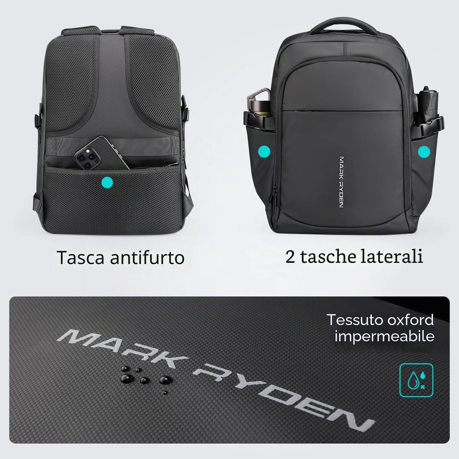 MARK RYDEN Zaino per Computer Portatile da 15.6 Pollici per Laptop PC Anti Borseggio Anti Graffio Zaino da Lavoro Impermeabile con Presa Ricarica USB per Viaggiare Scuola e Ufficio