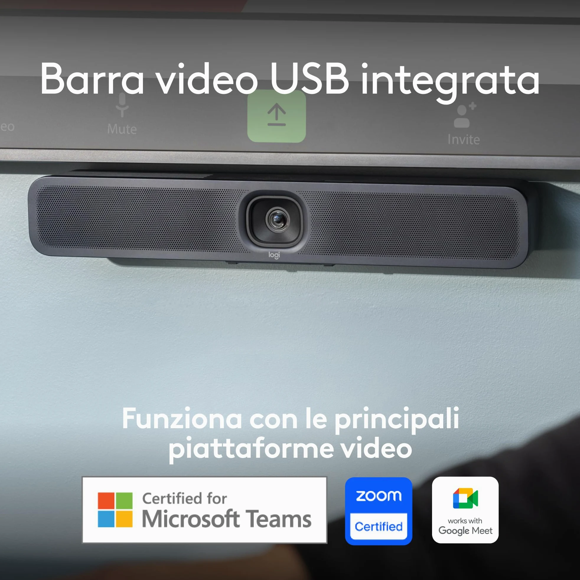 Logitech MeetUp 2 Videocamera per sale conferenze USB integrata, barra video compatta con funzionalità AI integrate, compatibile con Microsoft Teams, Zoom Rooms, Google Meet e altro ancora - Grafite