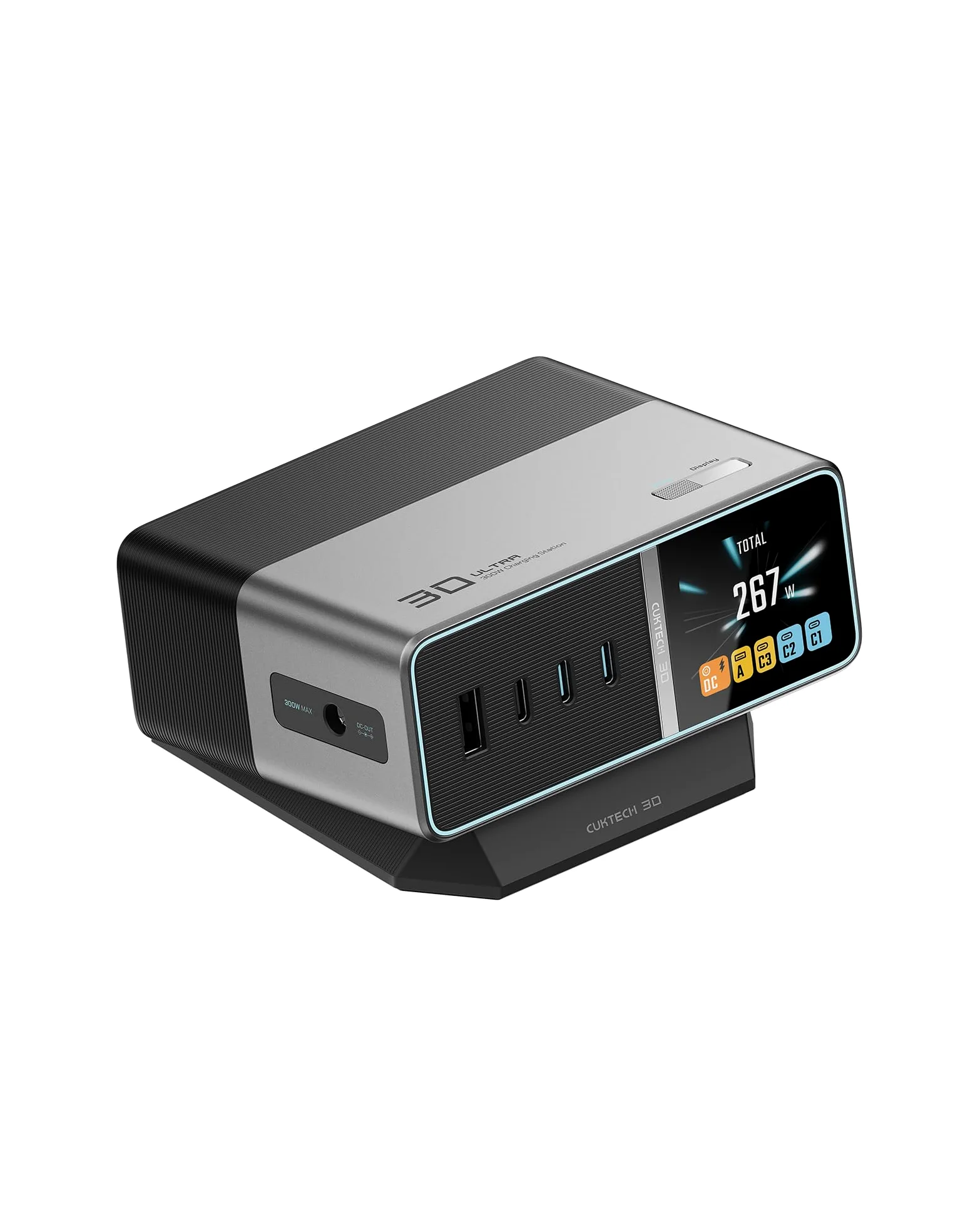 CUKTECH 30 Ultra 300W 5-Ports GaN Multi Charging Station, Caricatore USB C con Display LCD e Ricarica Rapida, Compatibile con Laptop, MacBook, iPad, iPhone 16/15, Galaxy S24/S23