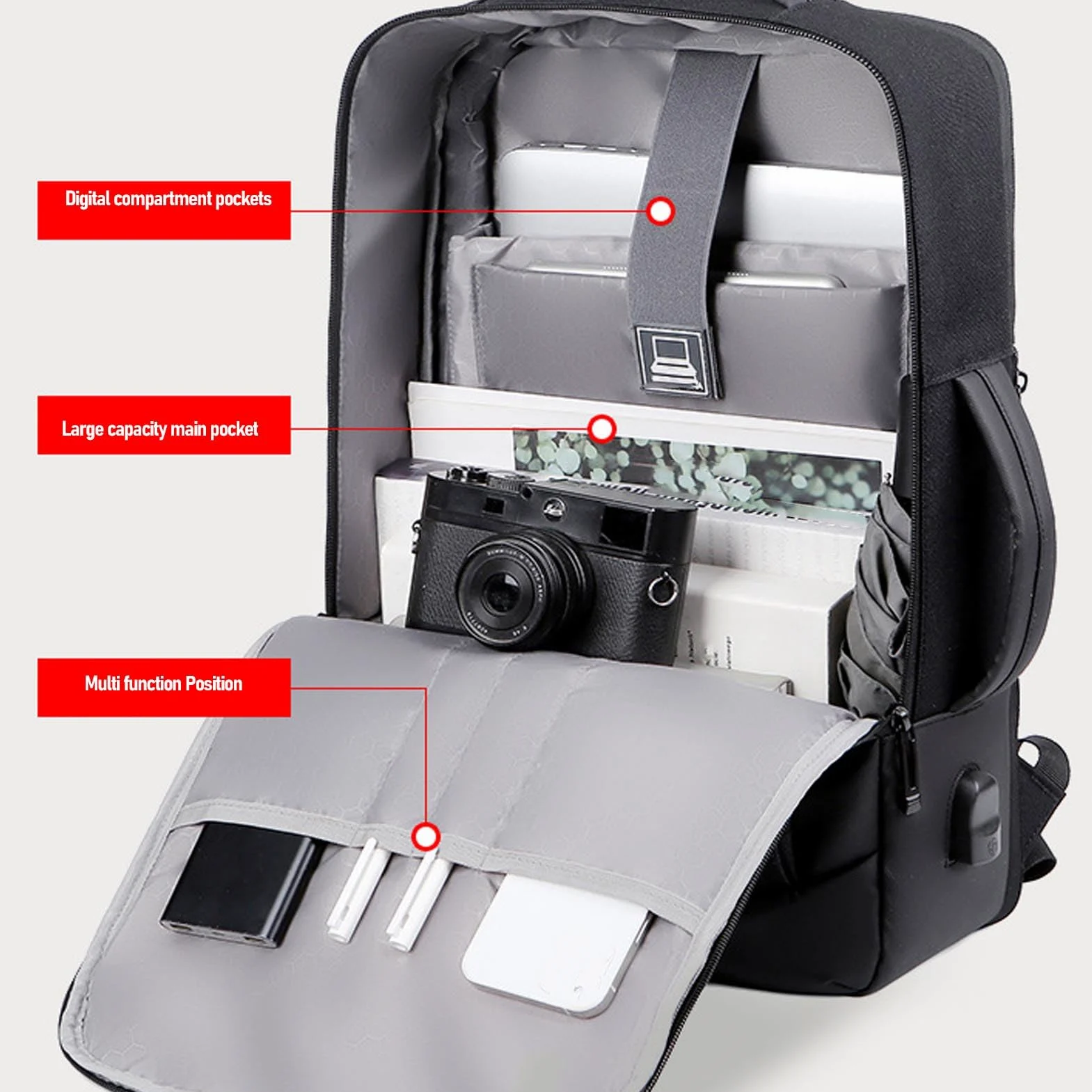 Brrnoo Zaino per Laptop Resistente All'acqua da 15,6 Pollici Porta di Ricarica USB Borsa da Viaggio con Cinghie Riflettenti