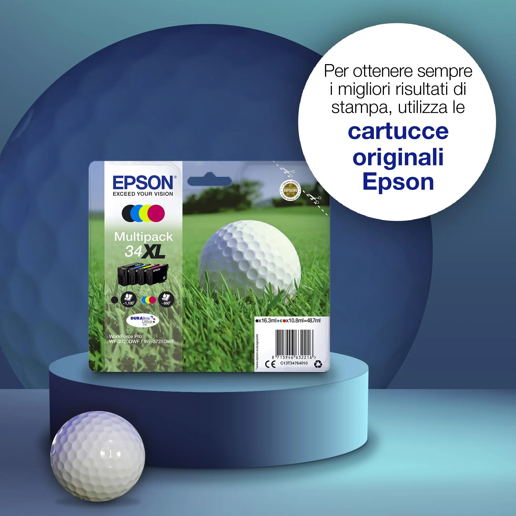 Epson 34 Serie Pallina da Golf, Cartuccia Originale Getto d'Inchiostro DURABrite Ultra, Formato XL, Nero