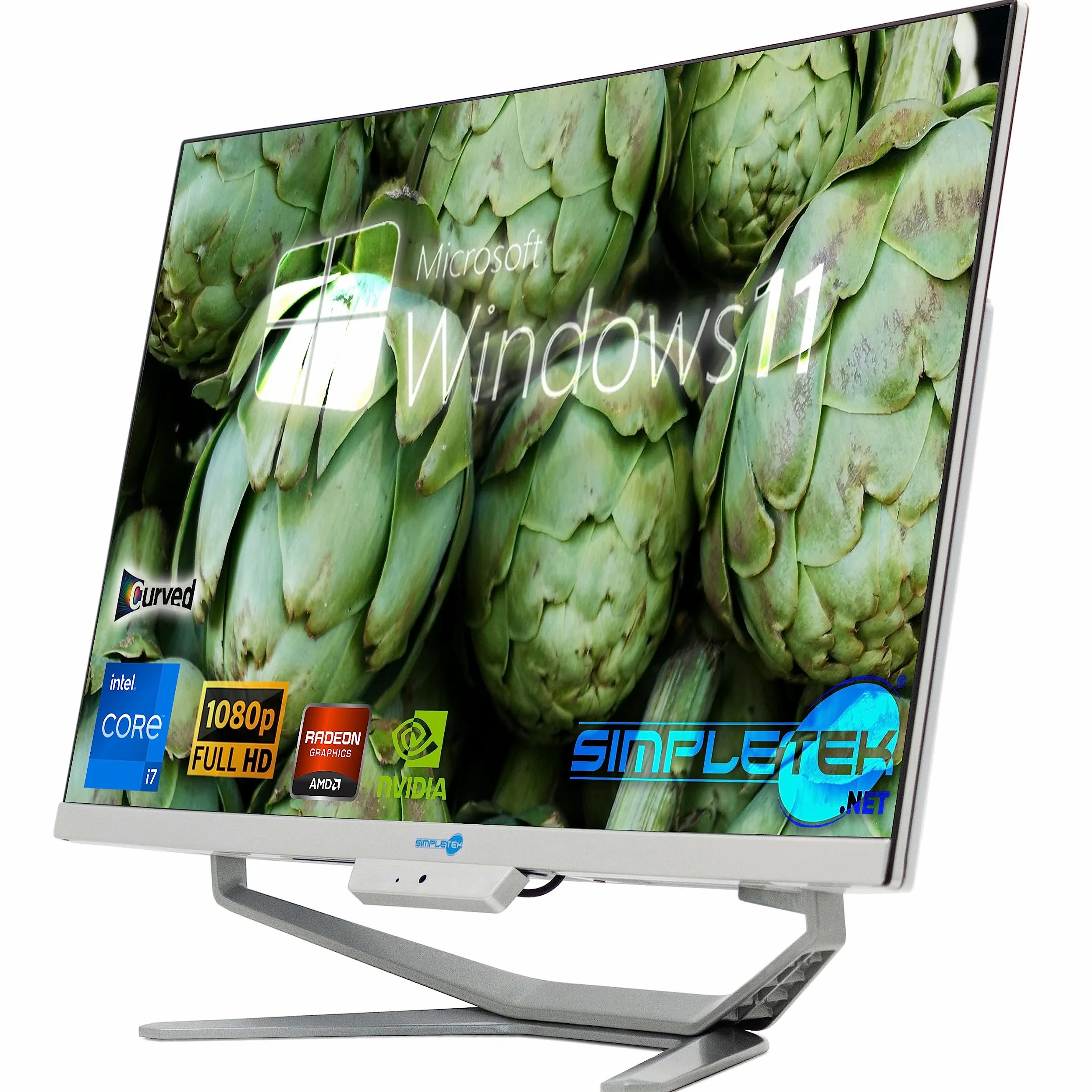 SIMPLETEK - PC All in One con Schermo Curvo 24" Core i7 | Scheda Video AMD Radeon RX550 da 4GB | Windows 11 | 16GB RAM SSD 960GB | Ideale per Editing Video, Gaming, Lavoro