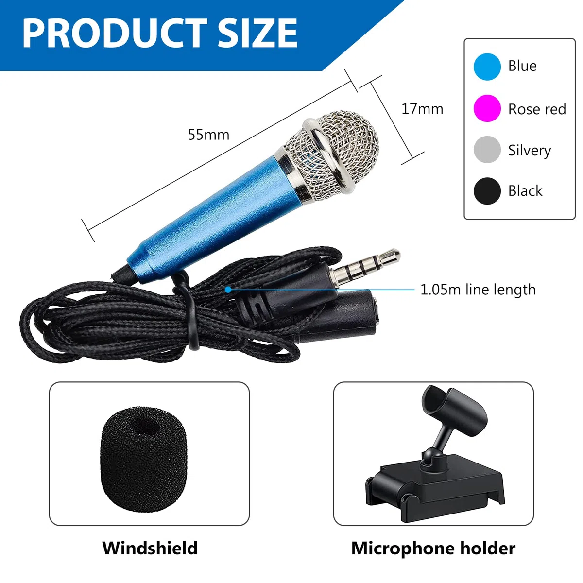 Mini Microfono 4 Pezzi, Microfono Asmr, Mini Microfono Portatile per Cellulare, Piccolo Microfono con 4 Staffe Cablato per Cellulare Laptop Notebook