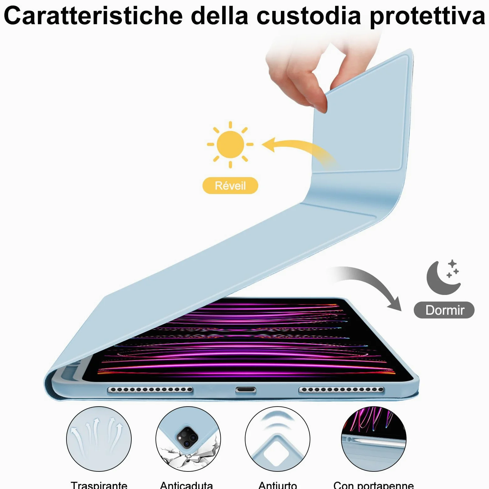WINCHKING Tastiera per iPad Pro 12.9 con Touchpad, Cover con Tastiera per iPad pro 12.9, Custodia QWERTY Bluetooth Magnetica Keyboard per pro 12.9 pollici 6/5/4/3 Generazione, Azzurro