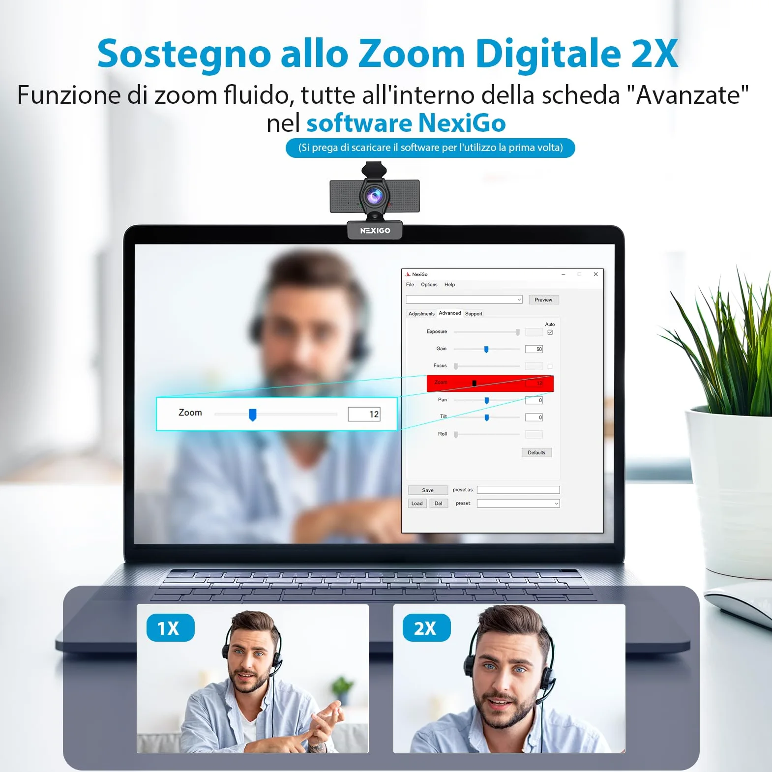 NexiGo N60 Webcam 1080P con Microfono, FOV Regolabile, Zoom, Controllo Software e Copertura Privacy, USB HD Camera Web per Computer, Plug and Play, per Zoom/Skype/Teams