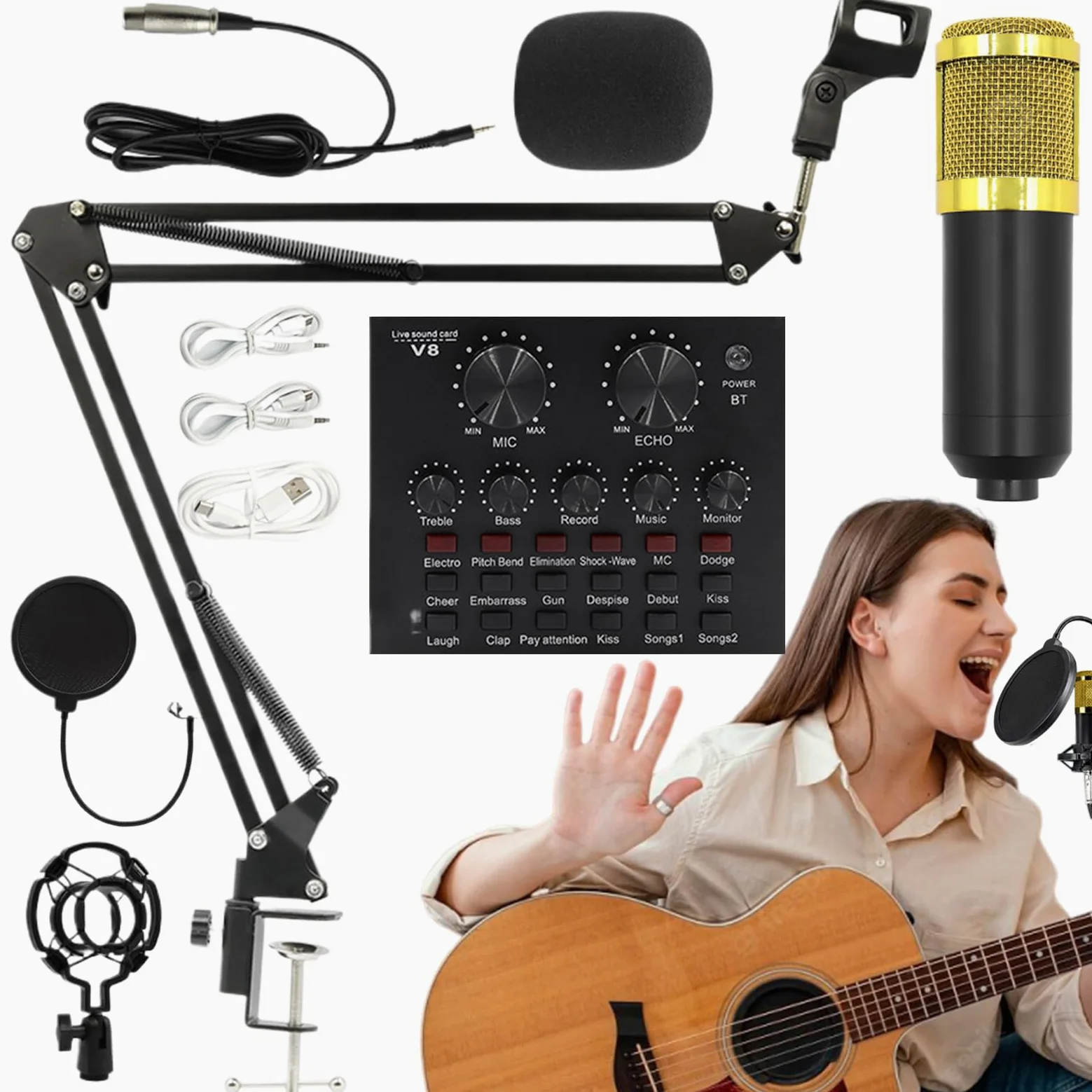 Attrezzatura Da Studio Di Registrazione Set scheda audio live streaming, | Microfono a Condensatore Per Registrazione In Studio, Video Live, Podcast, Cantanti, Doppiatori