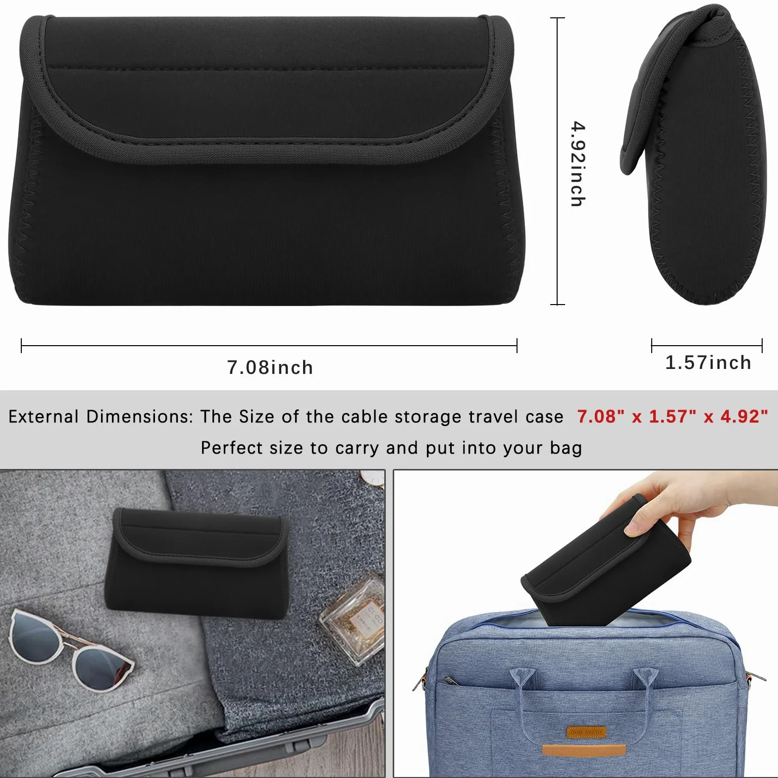 Piccola custodia tecnologica in neoprene, borsa organizer per cavi da viaggio, accessori elettronici, borse per il trasporto di alimentatori MacBook, power bank, mouse wireless, caricabatterie
