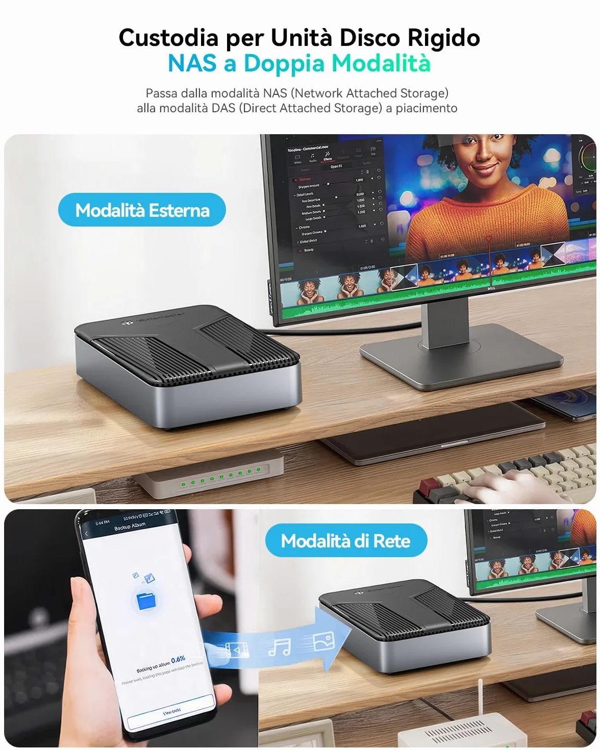 Yottamaster Enclosure Server NAS per 2.5" HDD/SSD SATA, Connessione APP Archiviazione di Rete NAS, Backup Automatico, Crittografia SDVN, Copertura Magnetica, Installazione Senza Strumenti(Senza Disco)