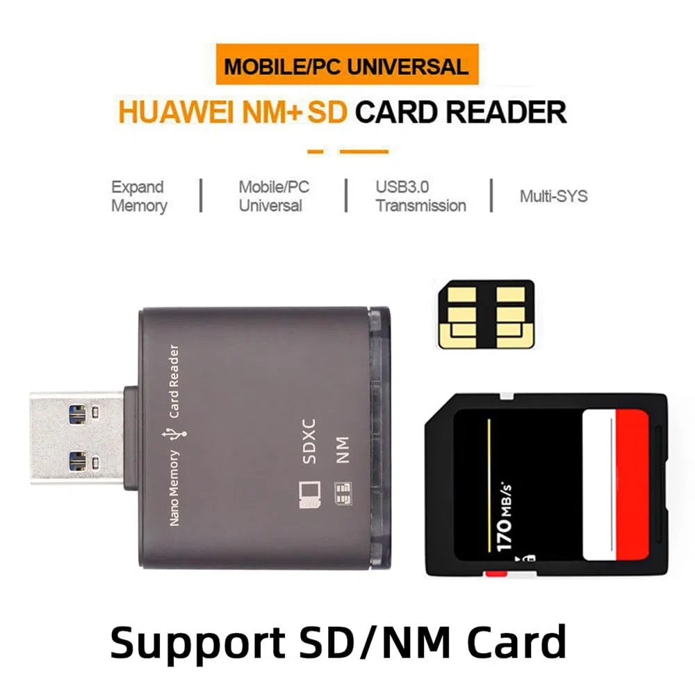 Xiwai Adattatore da USB 3.0 a NM Nano Memory Card e lettore di schede SD con scrittore a doppia porta per Mate Seial Phone & Camera & Laptop