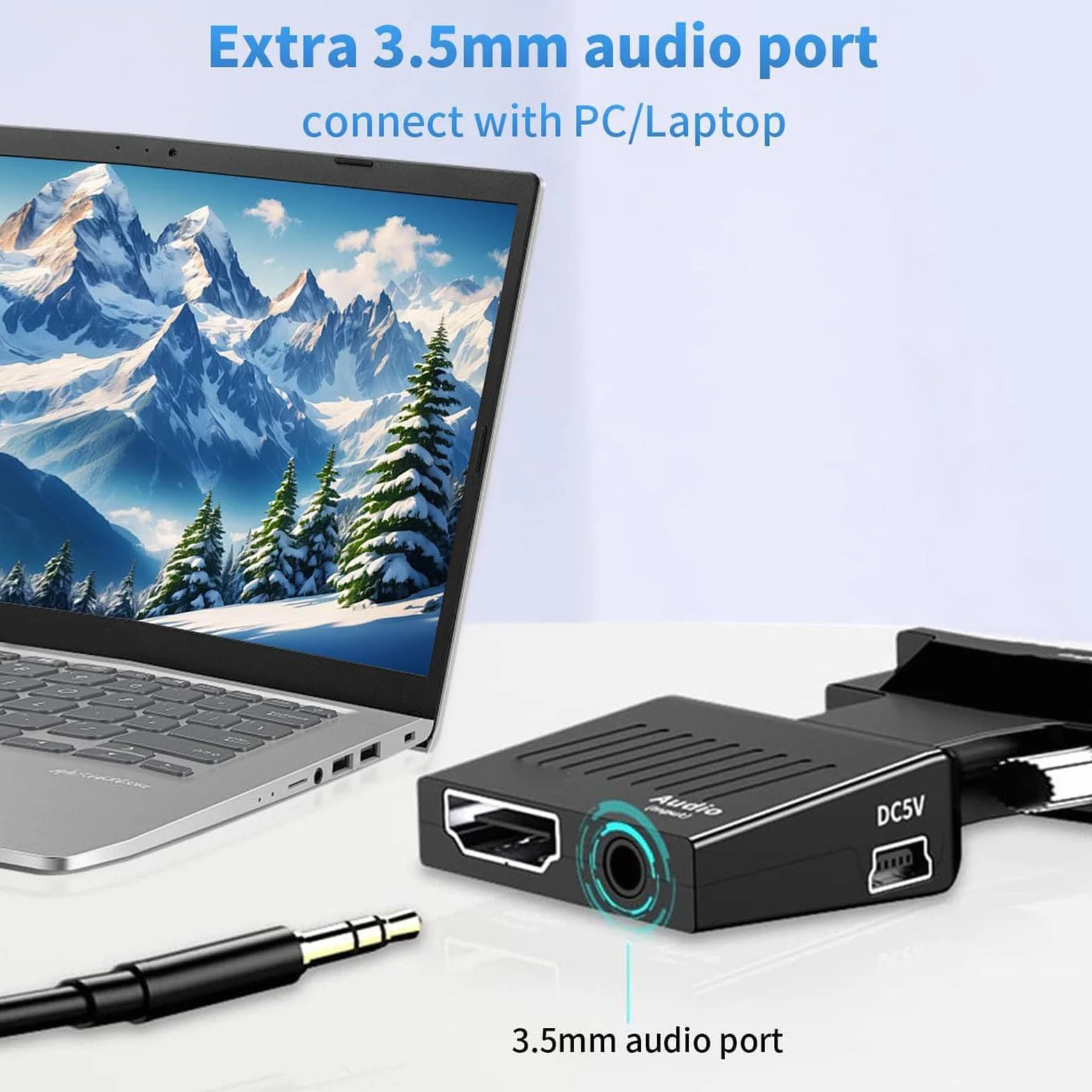 Topiky Adattatore Adattatore VGA a HDMI, Convertitore Adattatore Interfaccia Multimediale VGA a HD con Porta Audio da 3,5 Mm, Convertitore VGA Maschio a HDMI Attivo 1080P Supporta la