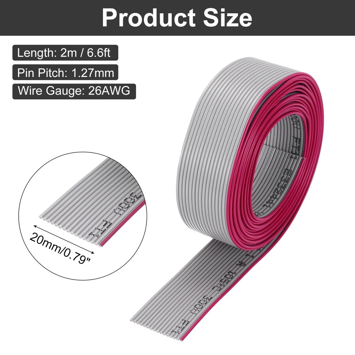 QUARKZMAN Cavo a Nastro Piatto IDC da 26AWG Lunghezza 2m/6.6ft Passo 1.27mm 16 Pin Grigio per Collegamento JTAG/ISP