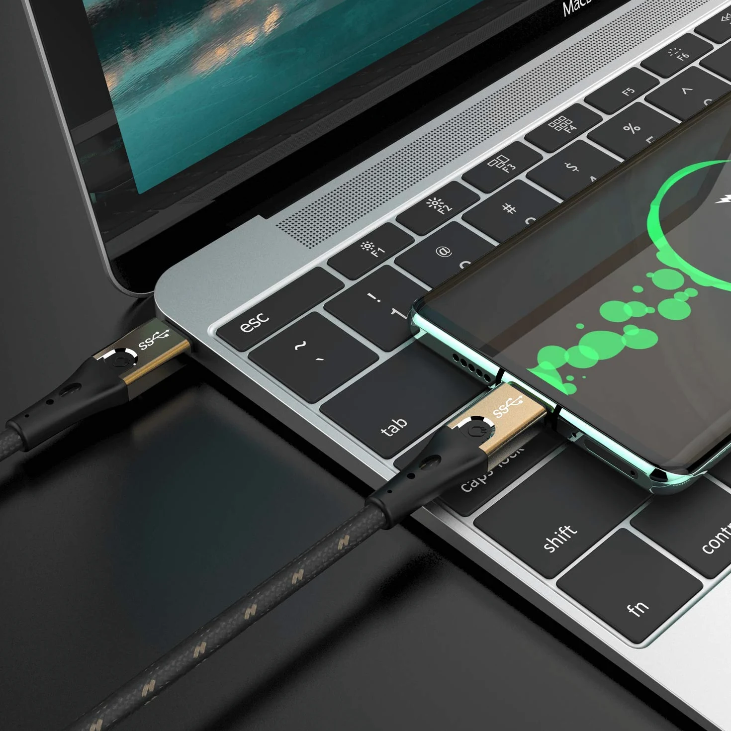 Oehlbach Primus Cavo USB tipo C a tipo C – State of The Art – Super Speed 10 Gbps 40 W Fast Charge veloce ad alta flessibilità HPOCC 3 schermature 4K 60Hz – Nero/Oro – 2 metri