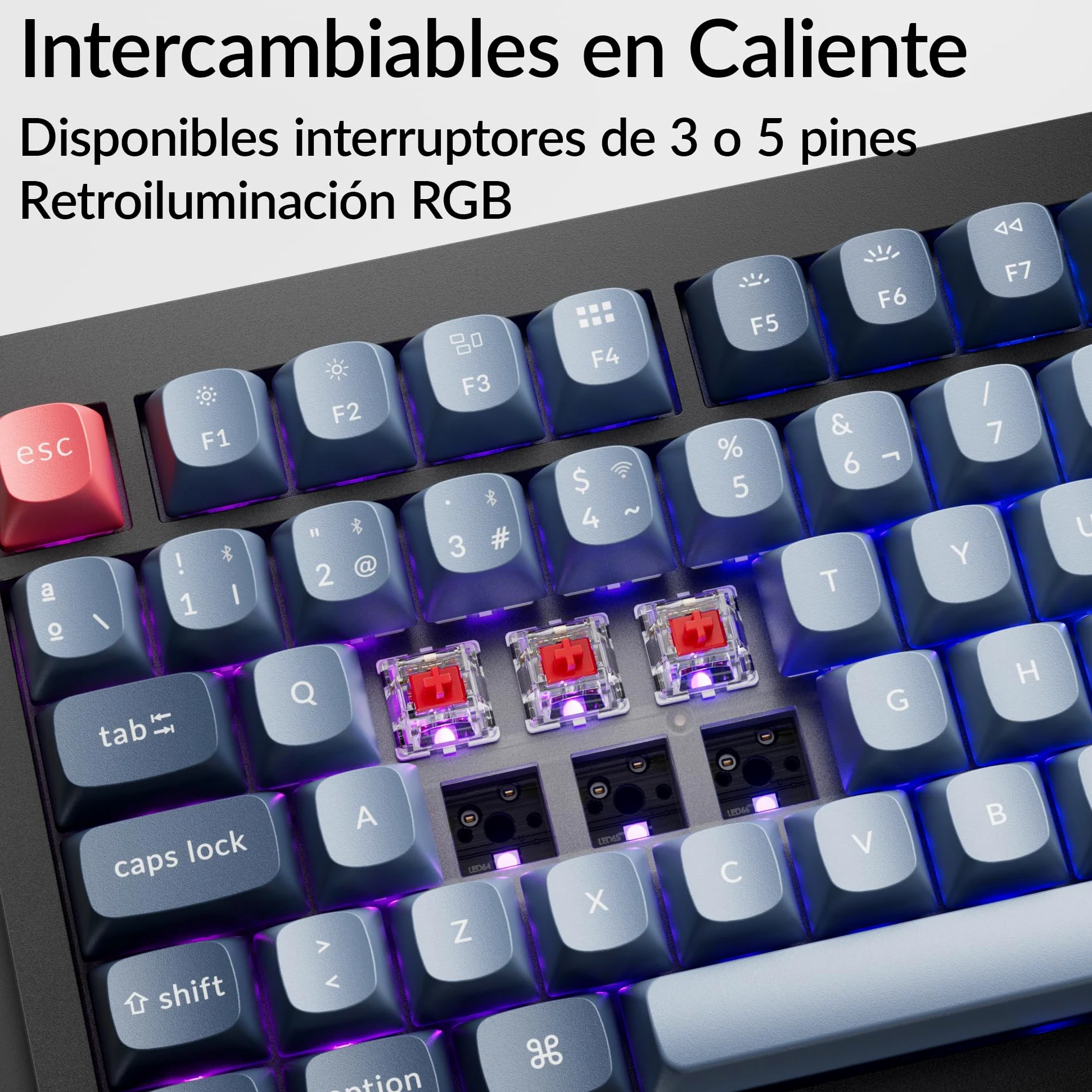 Keychron V6 MAX Tastiera meccanica da gaming wireless, 2,4 GHz/Bluetooth/cavo, layout QWERTY spagnolo, programmabile QMK, compatibile con Mac, Windows e Linux, Interruttori Gateron Jupiter rossi