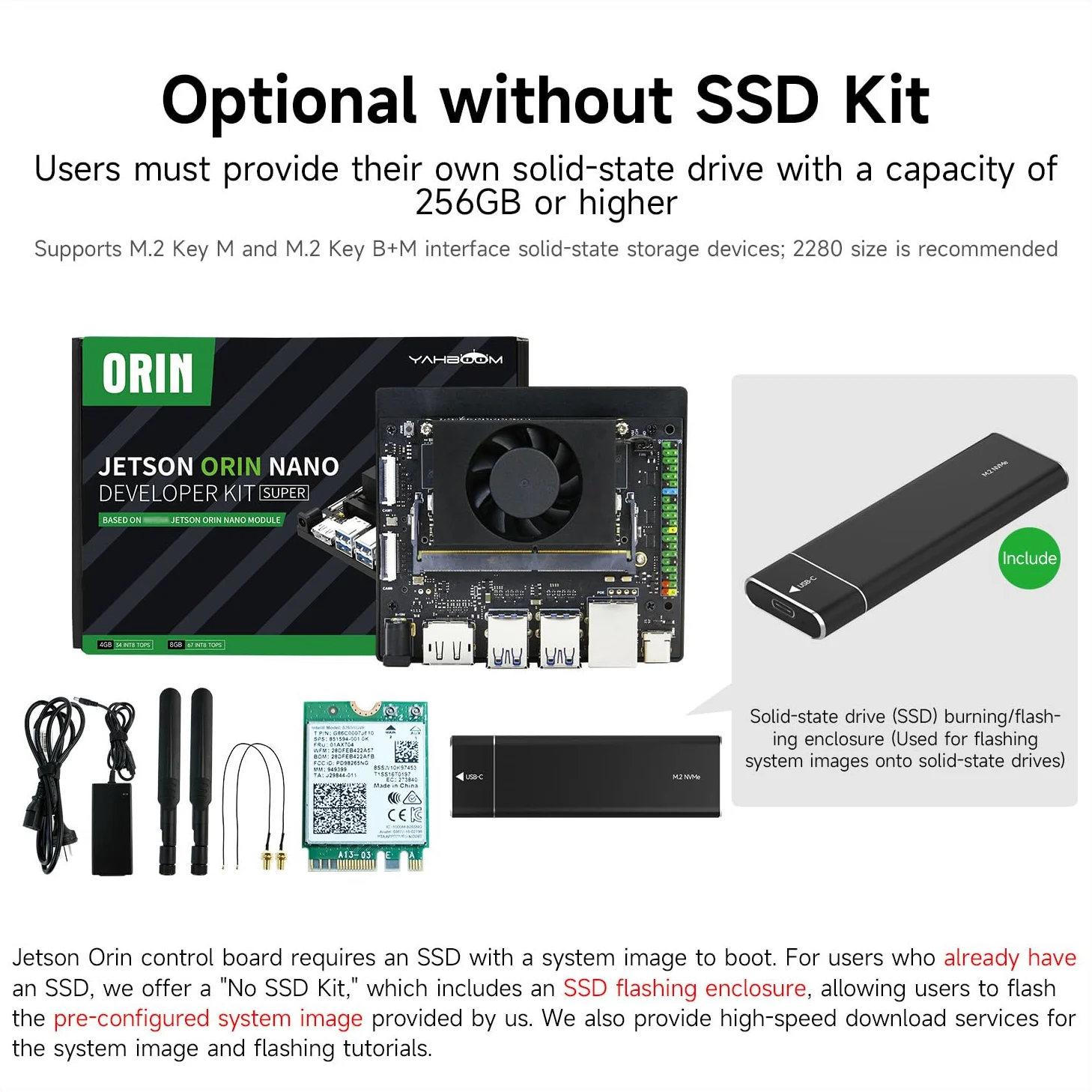Yahboom Jetson Orin Nano Super 8GB RAM Development Kit 67 Tops 256G SSD Ubuntu 22.04 System Artificial Intelligence Robot Kit (Orin Nano 8GB Off without SSD K-it)