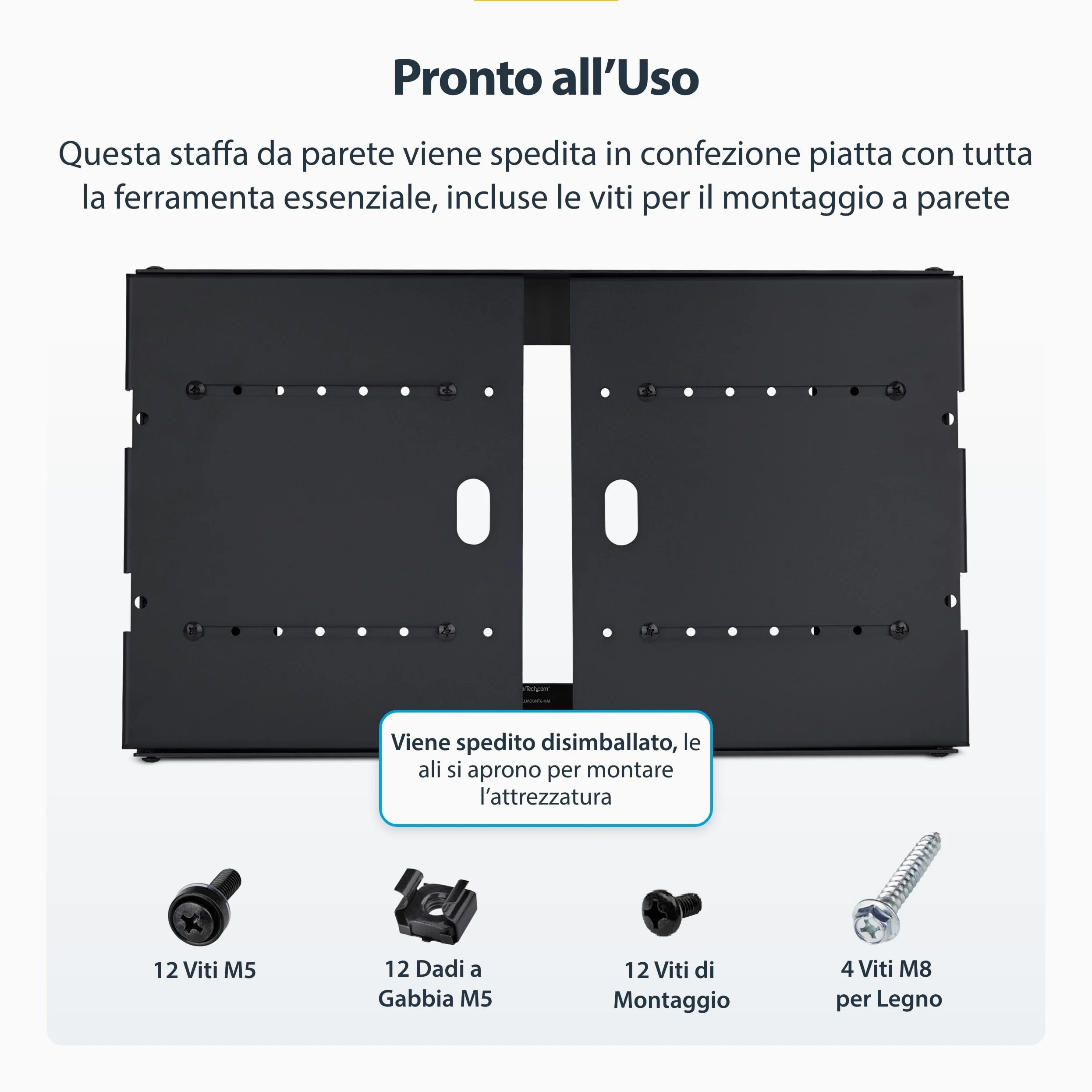 StarTech.com Staffa Rack 19" 6U a Parete, Rack a Telaio Aperto con 2 Montanti e Profondità Regolabile fino a 40cm, Max 40kg