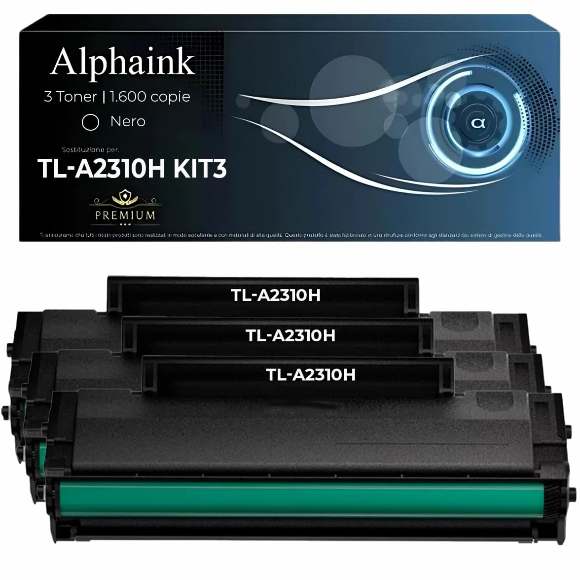 alphaink 3 Toner TL-A2310H Nero di Ricambio, Capacità fino a 1.600 Pagine per Toner, per Stampanti Laser Pantum BP2300W BM2300W BM2300AW