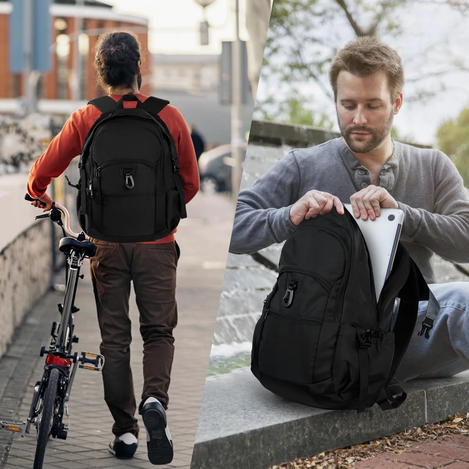 Zaino Per Laptop 32L Per Donna e Uomo Con Ampia Capienza e Tessuto Impermeabile Per Viaggi, Attività All'Aperto e Ufficio(DS07-Black)
