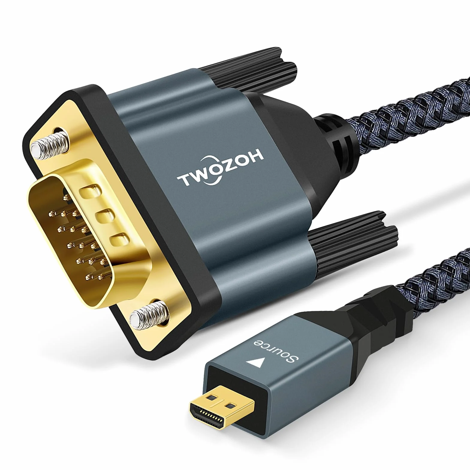 Twozoh Cavo da Micro HDMI a VGA 2M, Placcato oro e Intrecciato1080p, 720p, Compatibile con Computer portatile, Proiettore, HDTV
