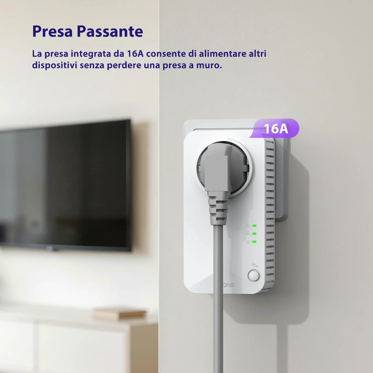 STRONG AV600 Kit Powerline con Pass-Through, WiFi 300Mbps, Presa Integrata, Ripetitore Powerline WiFi HomePlug AV2, Plug & Play, Modalità Risparmio Energetico, Port LAN 100Mbps (POWERLWF600DUOEUV2)
