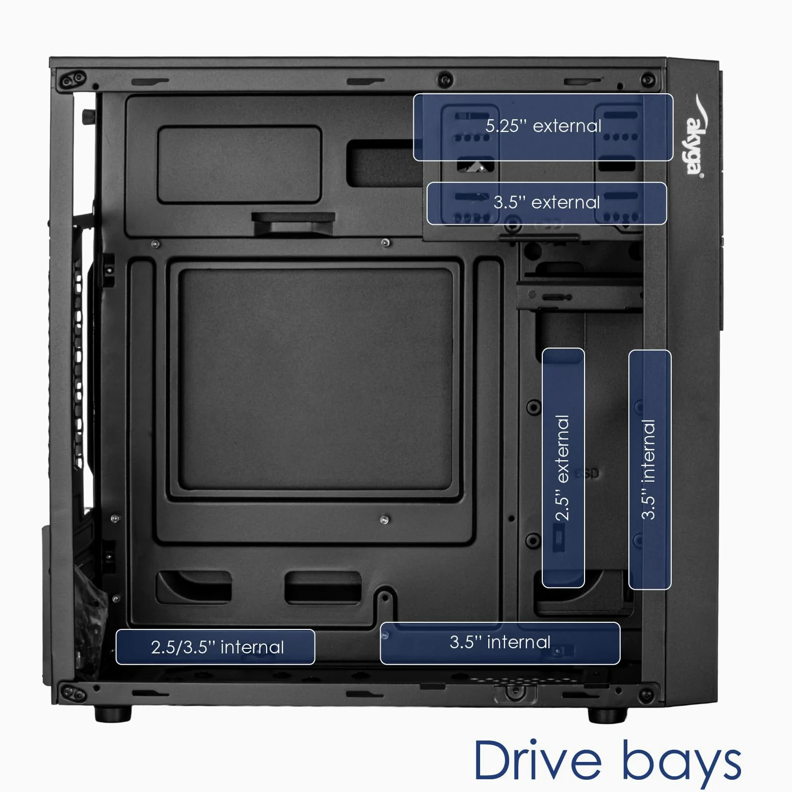 Akyga AK19BK Micro Tower - Case per PC compatto con USB-C, USB 3.0 e audio HD, supporta Micro ATX, Mini ITX, Flex ATX, per uso in ufficio e a casa, senza alimentatore, nero