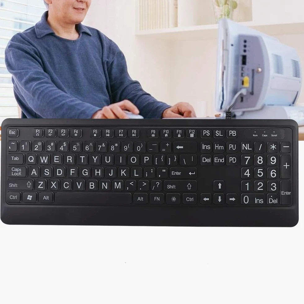 Tastiera LED con Caratteri Grandi e Spessi con Retroilluminazione Bianca Unica e Design Ergonomico, Ideale per gli Anziani