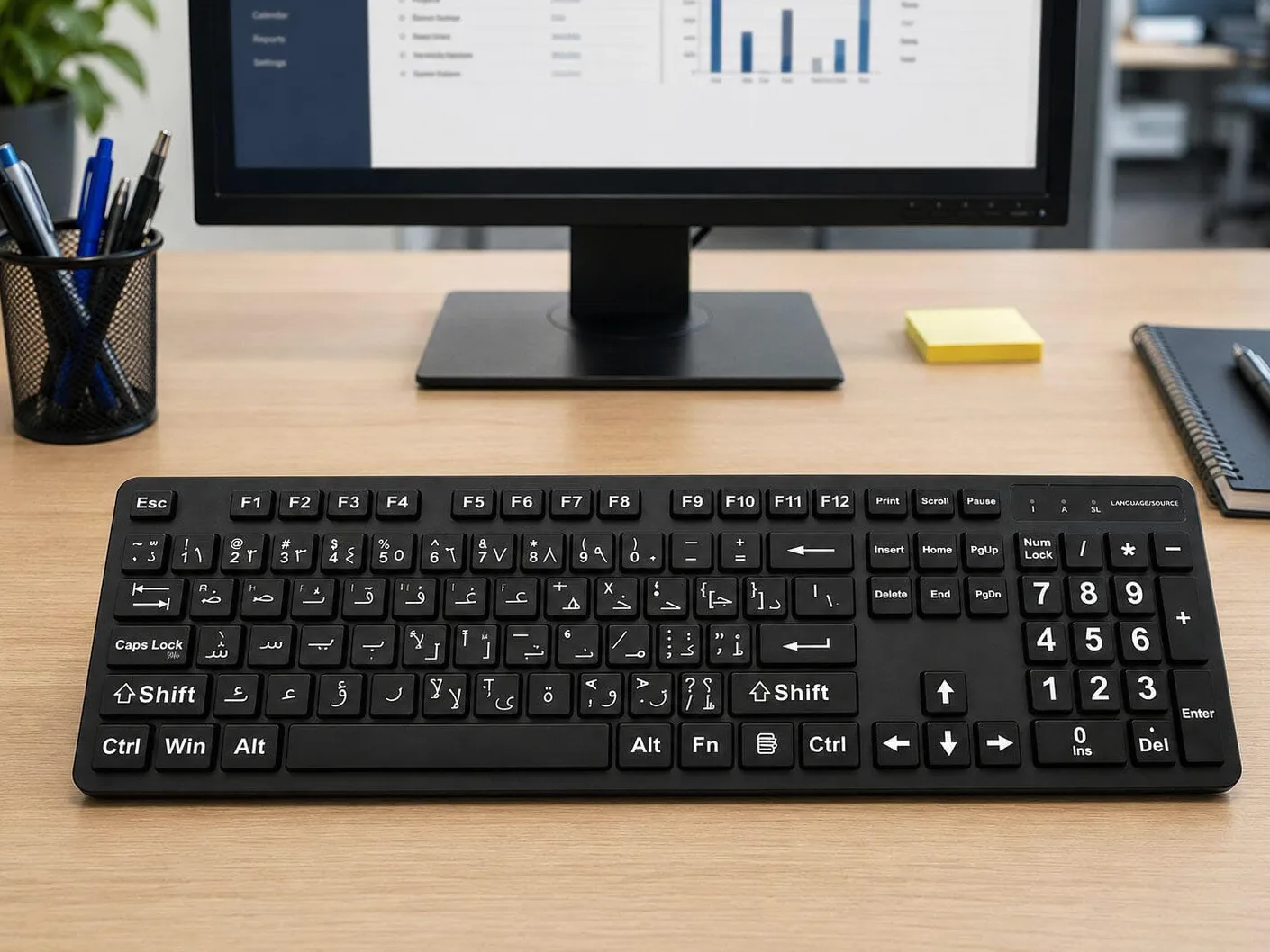 Tastiera araba con stampa grande, layout in lingua araba, tastiere USB cablate per computer per ipovedenti e ipovedenti.