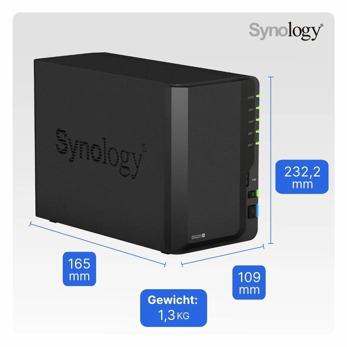 Synology Soluzione NAS desktop DS220+ da 8 TB a 2 alloggiamenti, installata con 2 unità IronWolf Seagate da 4 TB
