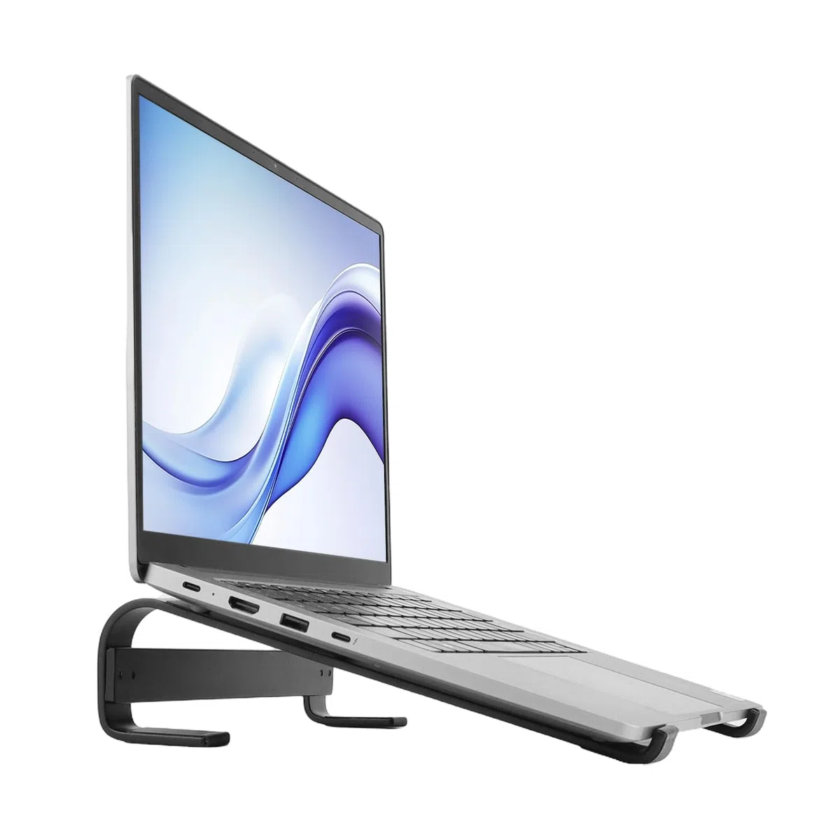 QWORK® Rialzo PC Portatile per Laptop da 10 a 18 pollici, Design Ventilato, Alluminio Nero con Cuscinetti Antiscivolo