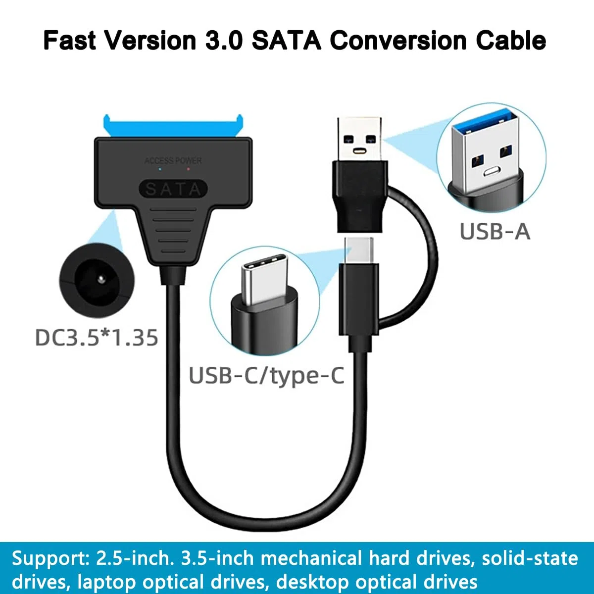 Cavo dati da SATA to USB Adattatore da USB 3.0 a disco rigido sata,Compatibile con dischi rigidi esterni e interni Adattatori SSD/HDD da 2,5 3,5 pollici Supporto per sistemi operativi Windows, Mac