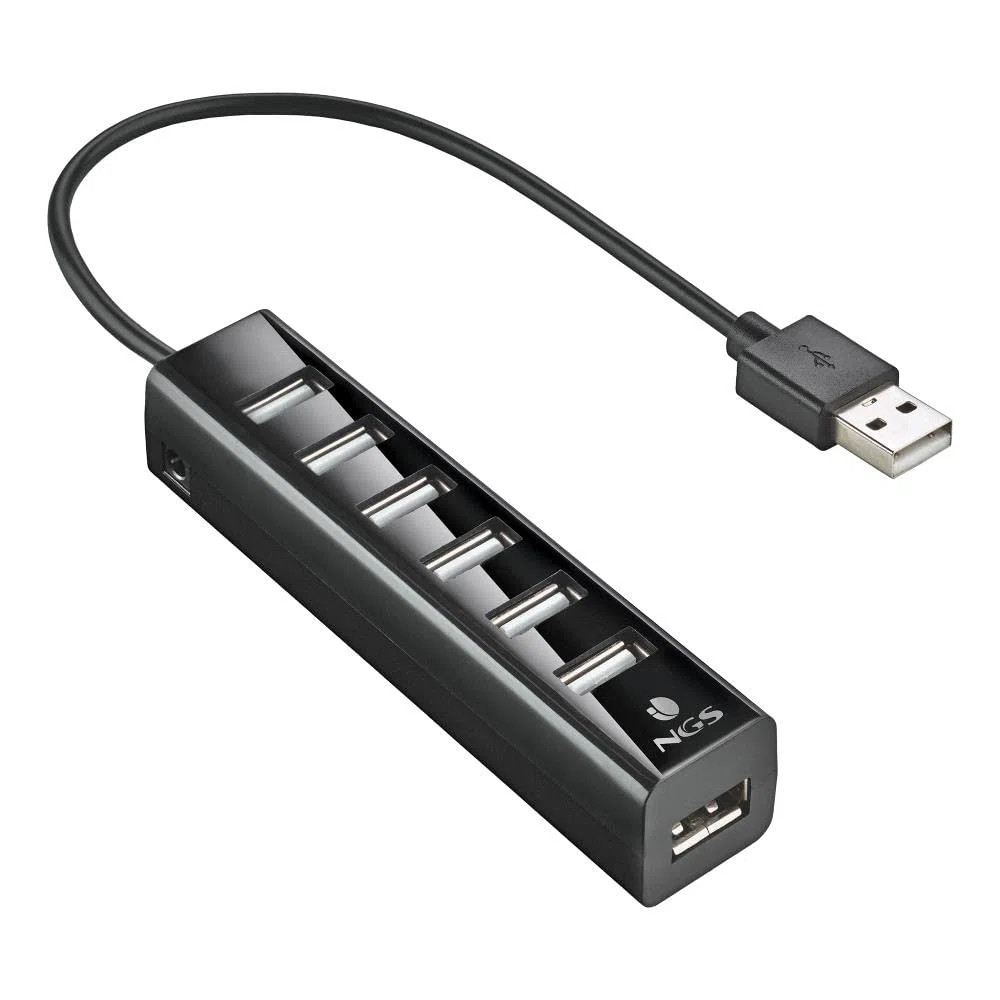NGS IHUB7 TINY - Hub USB 2.0 con 7 Porte e Adattatore di Alimentazione da 5V/1A, Compatibilità Universale, "Plug and Play"