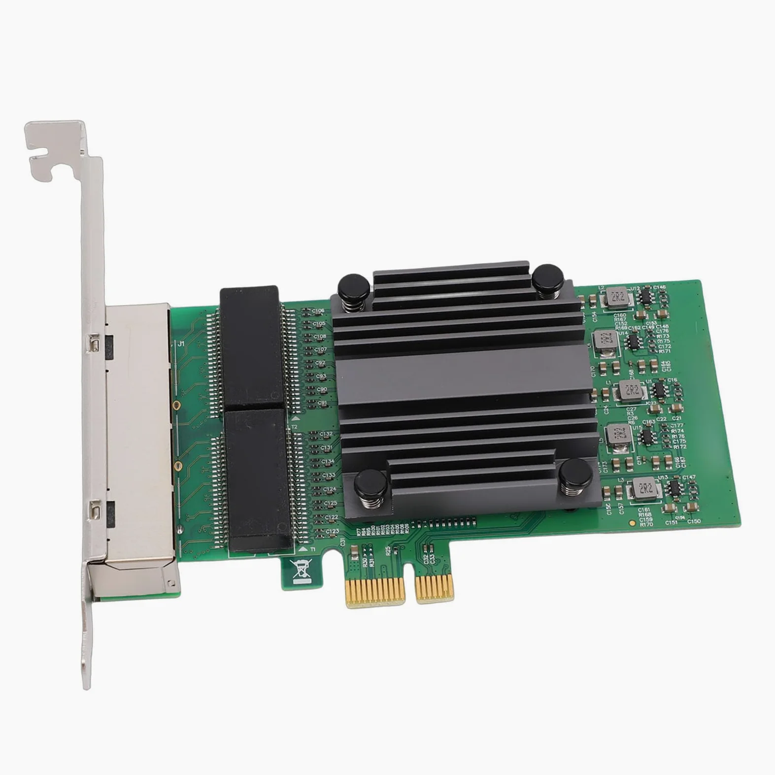 Ausla Scheda di Rete PCIe X1 a 4 Porte, Scheda Adattatore di Rete Gigabit Ethernet PCB con Chip 82571, 4 Porte RJ45 10 100 1000Mbps, Basso Carico della CPU per PC Industriali Server Desktop