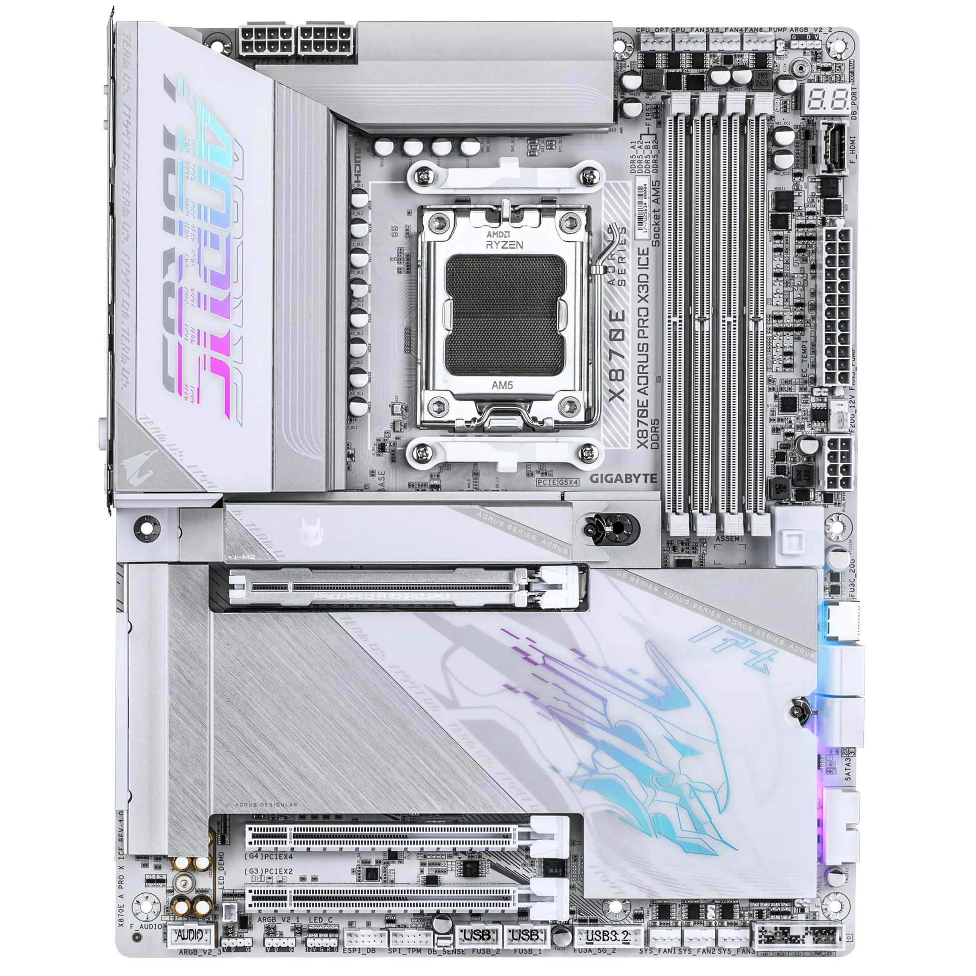 GIGABYTE X870E AORUS PRO X3D ICE Scheda Madre – Supporta CPU AMD Ryzen 9000, VRM Digitale a 18+2+2 fasi, fino a 9000 Hz DDR5 (OC), 2 x PCIe 5.0 + 2 x PCIe 4.0, Wi-Fi 7, LAN 5 GbE, USB 4