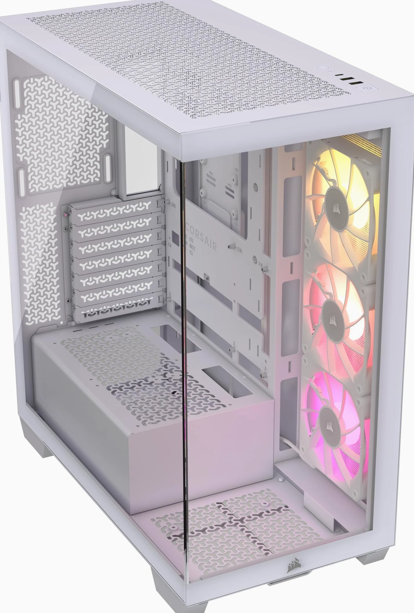 CORSAIR iCUE LINK 3500X RGB Mid-Tower ATX Case per PC - Vetro Panoramico Temperato - Compatibile con Scheda Madre a Connessione Inversa - 3x Ventole CORSAIR RX120 RGB Incluse - Bianco