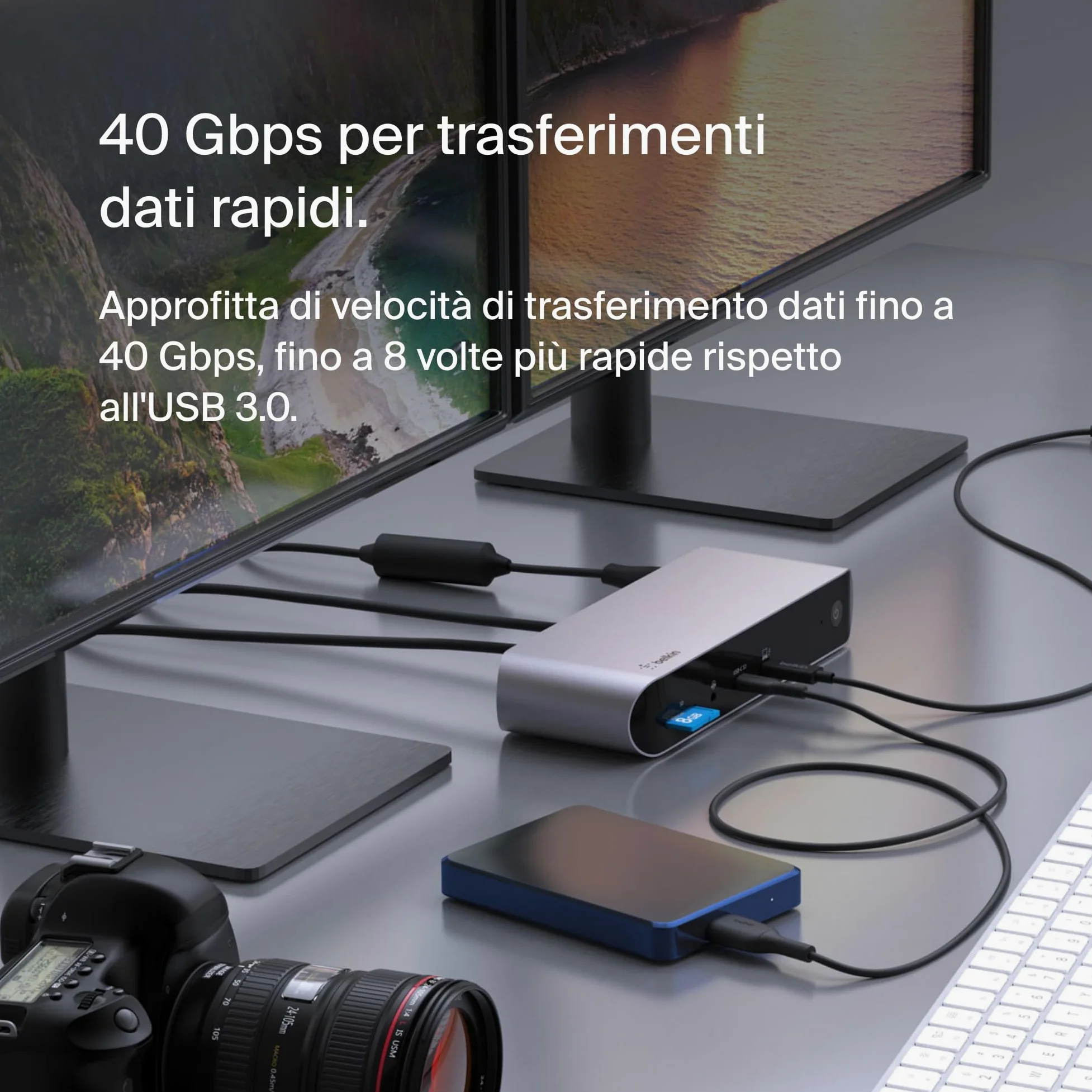Belkin Dock Thunderbolt 4 Pro, supporto di 1 monitor 8K a 60 Hz, 2 monitor 4K, 2 porte Thunderbolt 4, 2 porte HDMI, USB-C PD da 90 W, ingresso/uscita audio, compatibile con MacBook Pro, XPS e altri