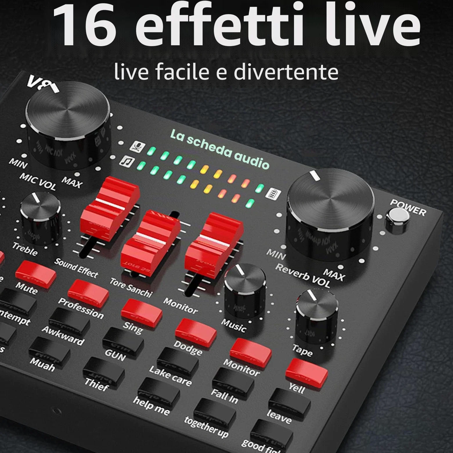 Scheda Audio Live, 16 Effetti Sonori V8S Voice Changer Scheda Audio Connessione Wireless, 8 modalità Divertenti, Scheda Mixer Audio per Karaoke, Design Leggero