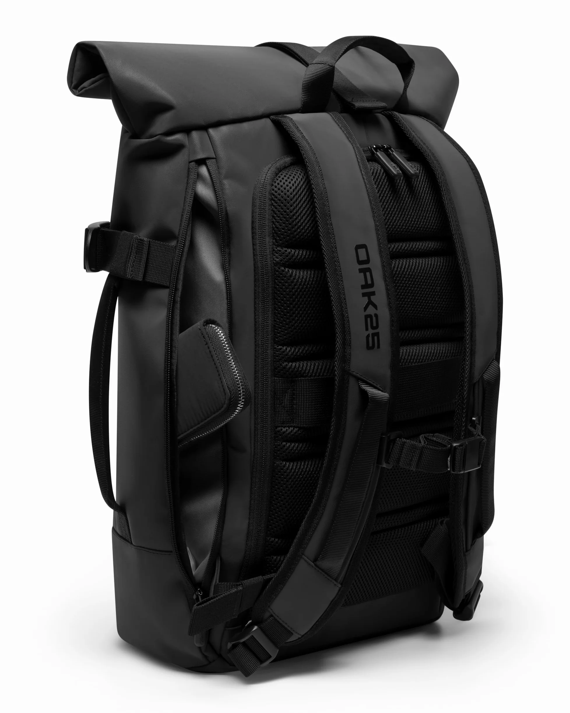 OAK25 Zaino Rolltop Riflettente da Donna & Uomo Nero - Luminite Rolltop - Zaino Roll Top per il Lavoro e la Bicicletta - Scomparto per Laptop fino a 16 Pollici - 23L Riflettente