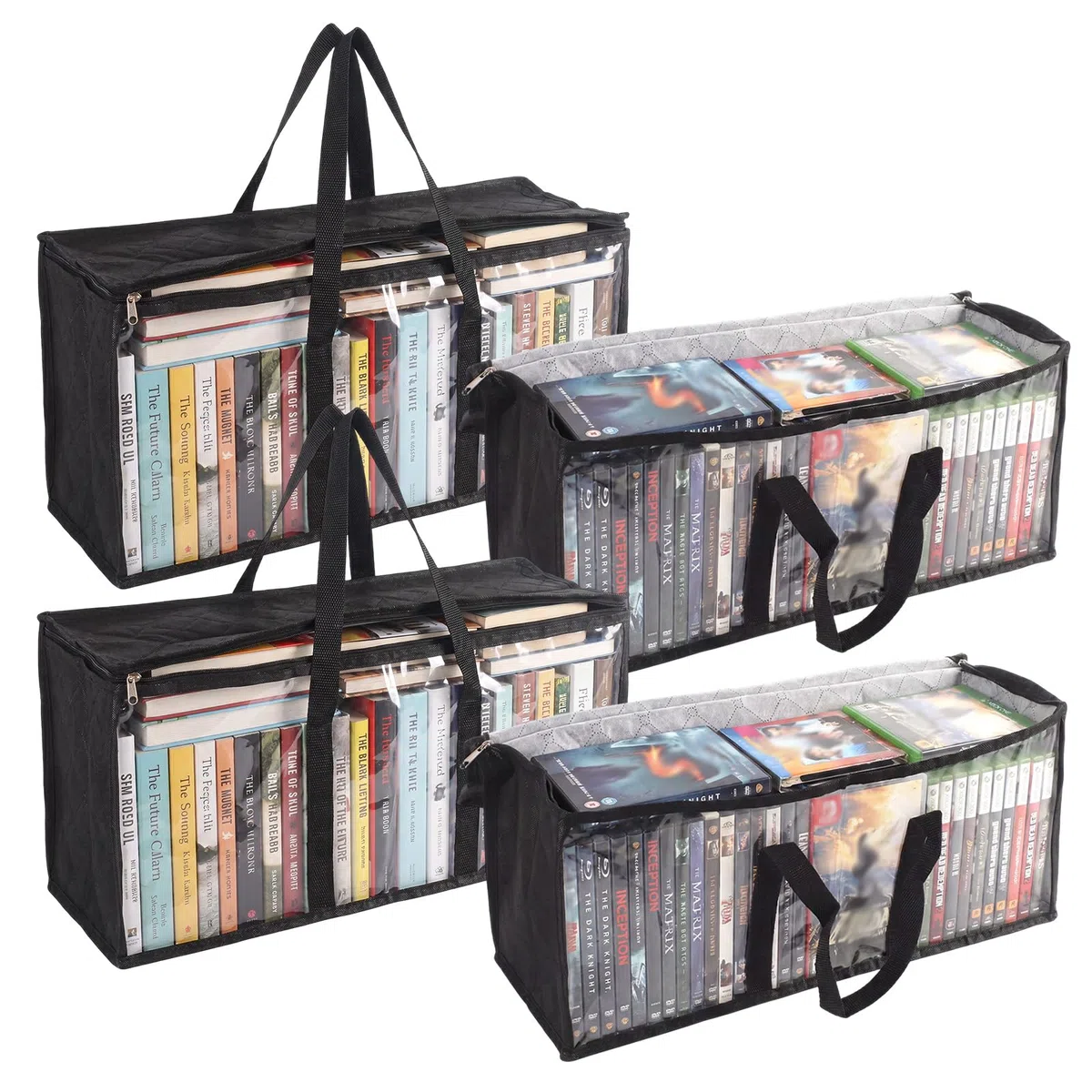 4 Pezzi Borse Porta Dvd, Grande capacità Conservazione Dvd in PVC Trasparente, capacità Borse di Archiviazione per Trasporto per CD, Album, Libri