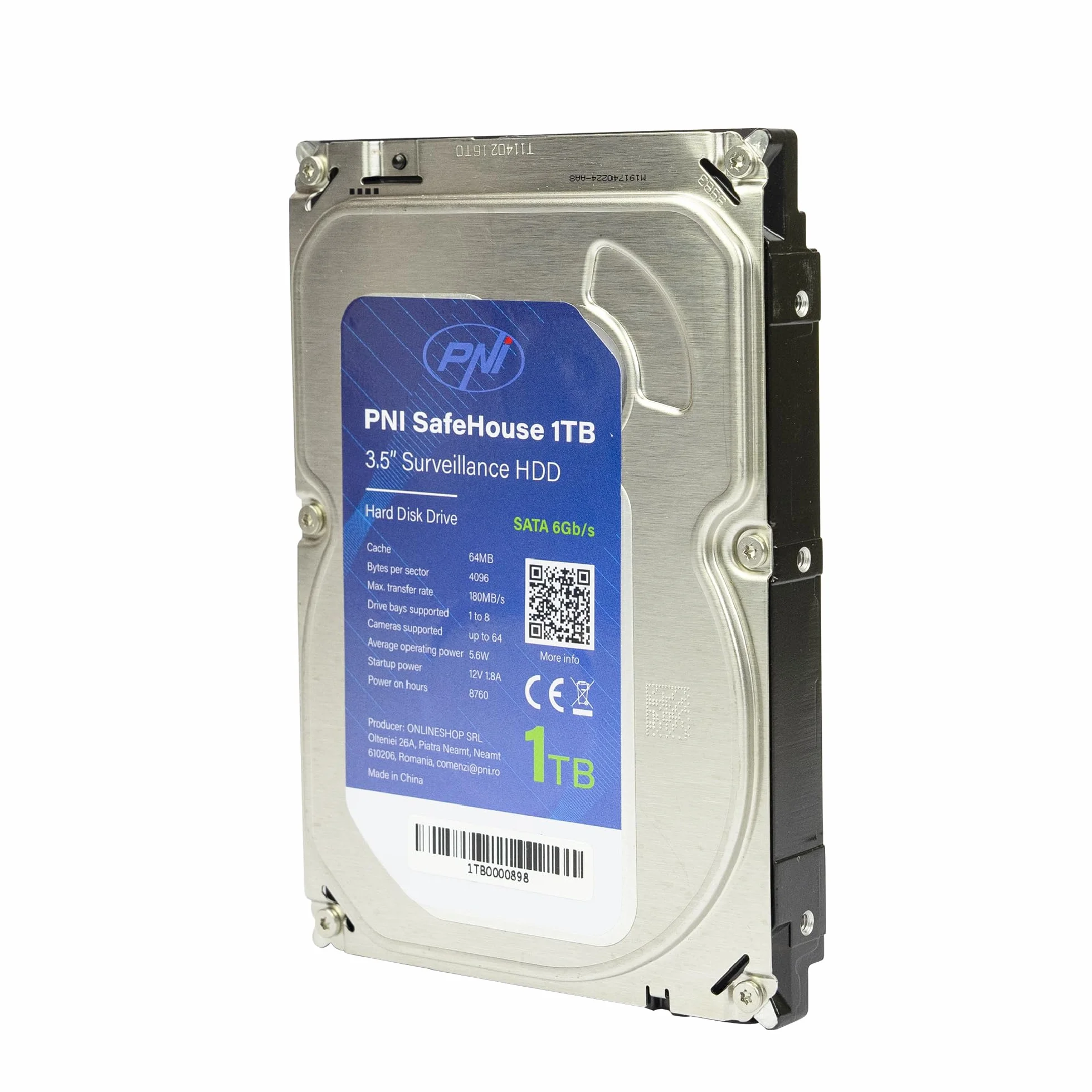 PNI Hard Disk interno SafeHouse 1TB, 3.5" HDD, CCTV, 64MB, per sistemi di sorveglianza