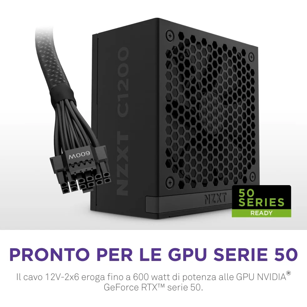 NZXT C1200 Gold ATX 3.1 - Alimentatore per PC da gaming completamente modulare a rumorosità ridotta - 1200 watt - 80 PLUS Gold - Connettore 12V-2x6 - Condensatori 100% giapponesi - Nero