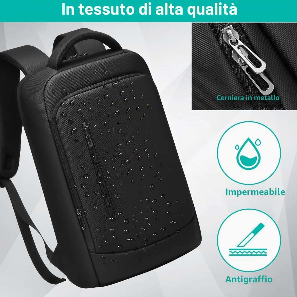 Zaino Porta PC Uomo per 15.6 Pollici Zaino Lavoro Impermeabile Zaino da Viaggio Antifurto per Uffico Università Scuola Viaggio Business-Nero