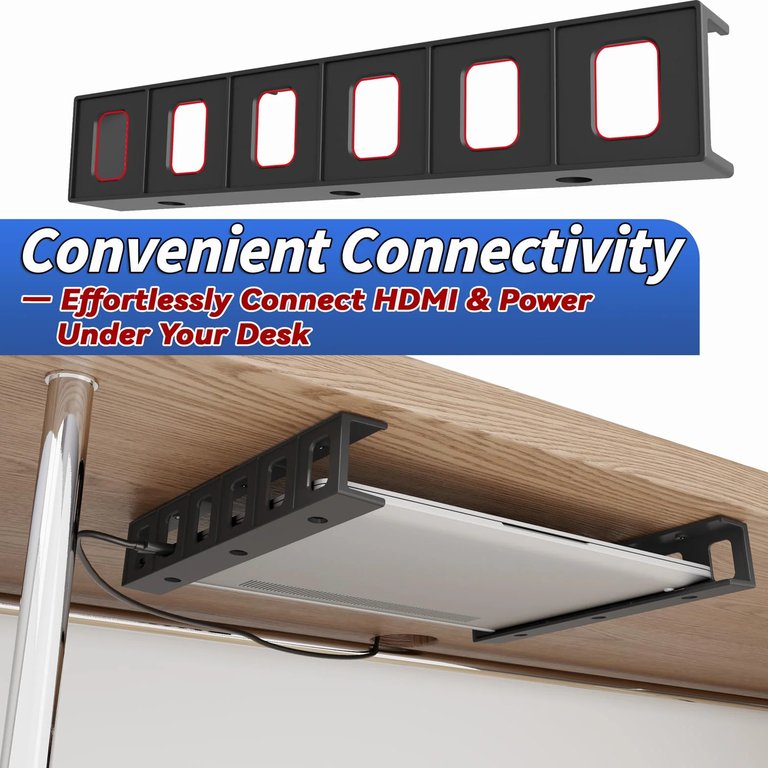 sciuU Supporto Sotto Scrivania/da Parete, Portaoggetti Multifunzione per Laptop, Tablet, Tastiere, Modem, TV Box, Organizer Salvaspazio per Scrivania e Parete, per Dispositivi < 4 cm