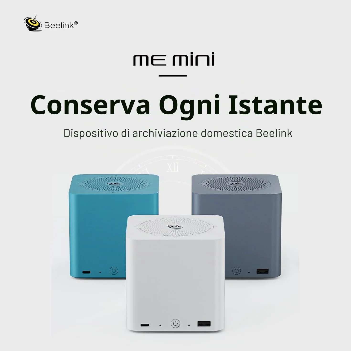 Beelink ME Mini PC, Intel N150 fino a 3,6 GHz, 16 GB LPDDR5, SSD M.2 da 1 TB, 6 Slot M.2 NVMe, Dual LAN 2,5 G, HDMI, WiFi 6, BT 5.2, USB-C/Compact NAS/Office