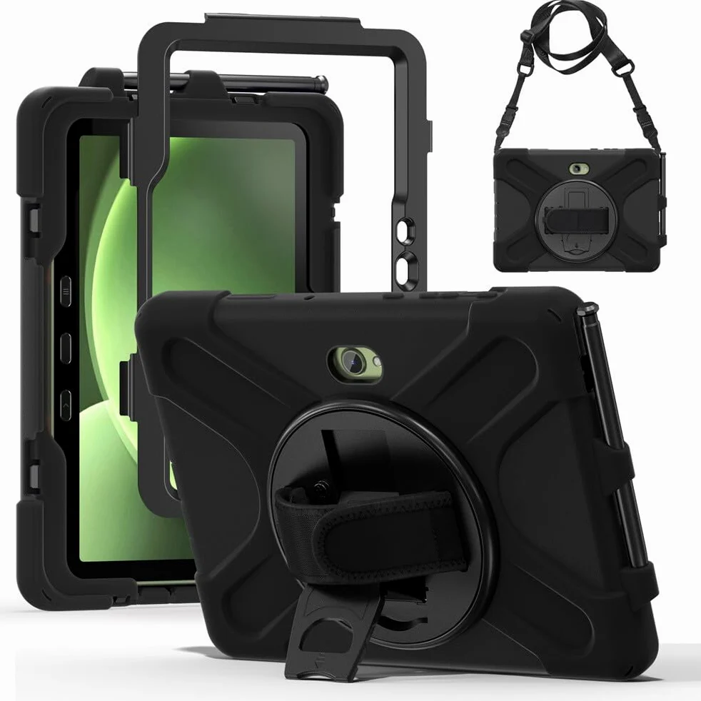 Compatibile con Samsung Galaxy Tab Active5 Pro 5G 101 SM X350 X356B (colore: viola) Custodia rigida antiurto in silicone con fascio, rotazione a 360 gradi