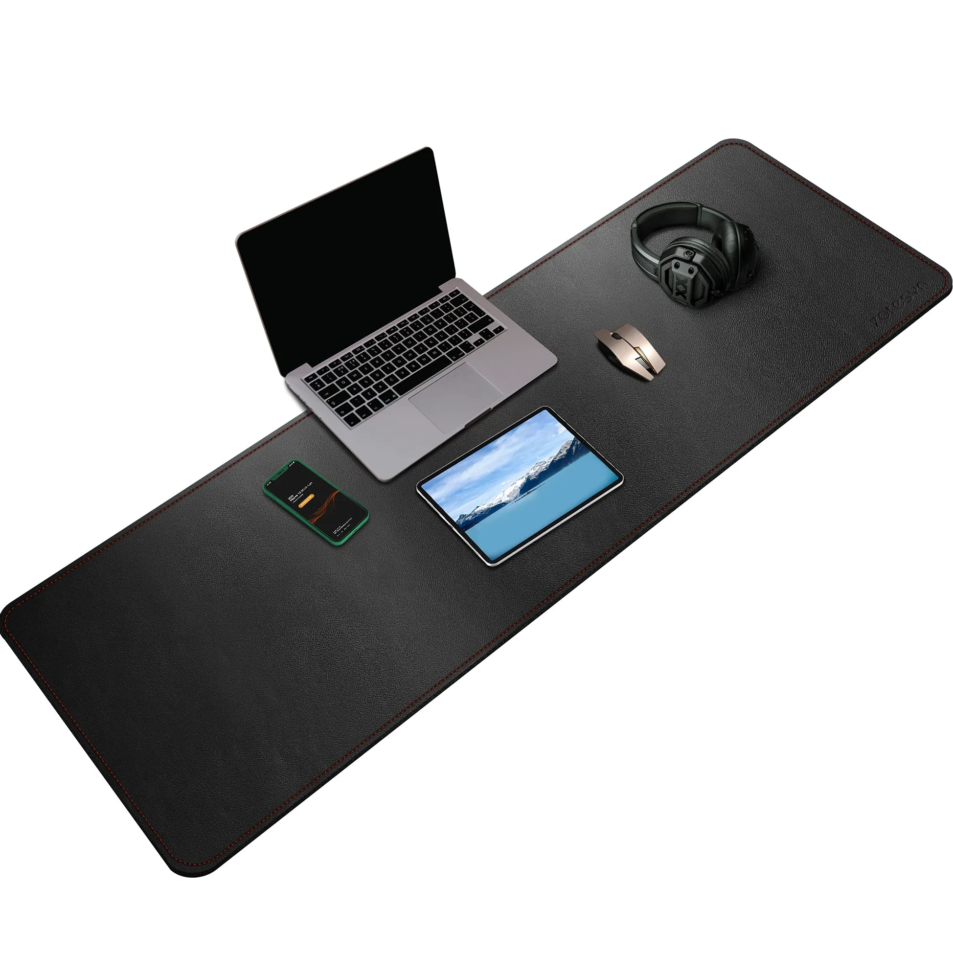 ZORESYN Tappetino per mouse da gaming - 140x40x0.2cm - Sottomano da Ufficio - Bordi cuciti, Base in Antiscivolo, Superficie in pelle PU, Adatto a Tastiere e Mouse, Computer e Portatili - Nero