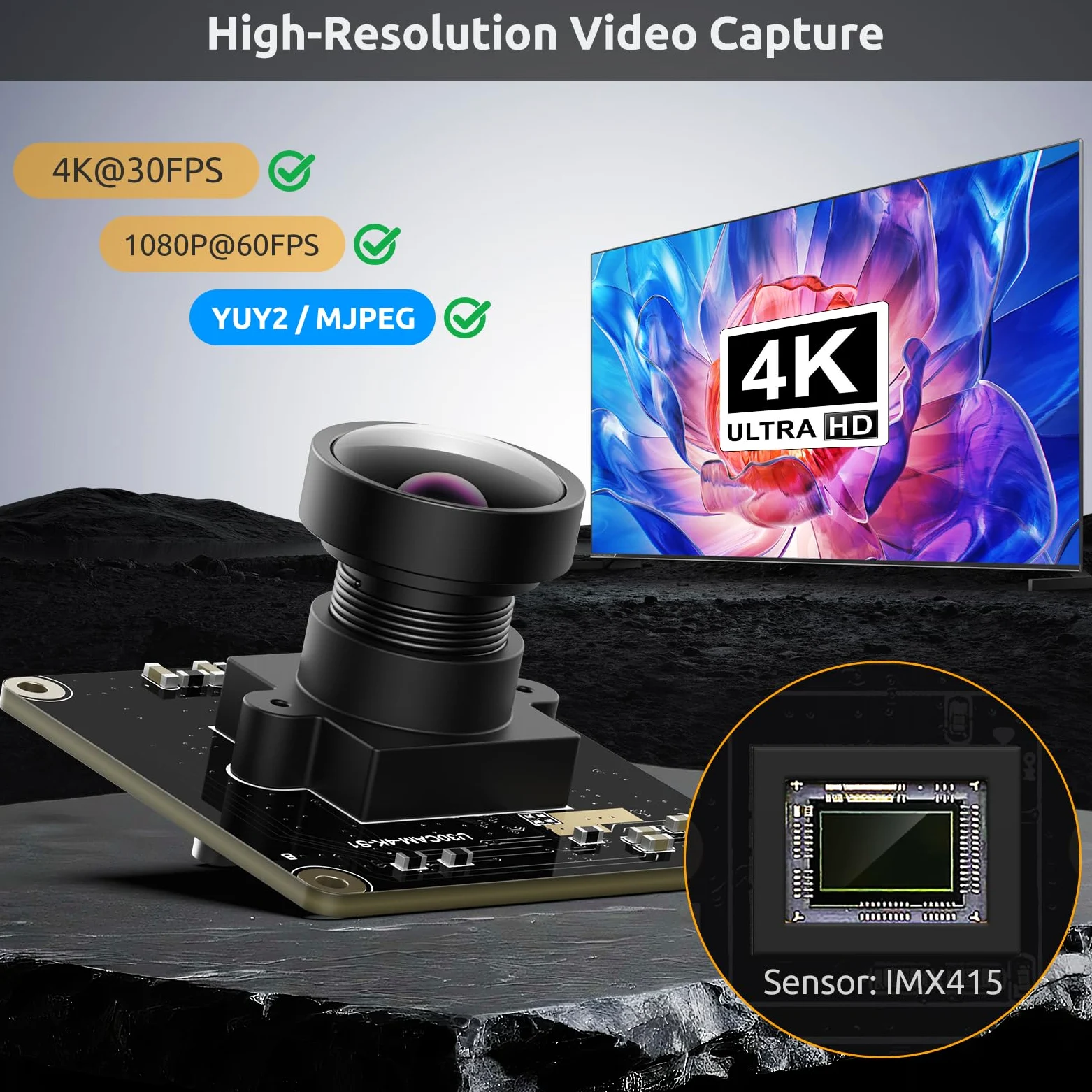 innomaker Modulo Camera USB 3.0 UVC con Sensore IMX415, 4K@30FPS & 1080P@60FPS, Plug and Play per Windows/Linux/Mac/Android/Raspberry Pi/Jetson Nano/ARM Boards