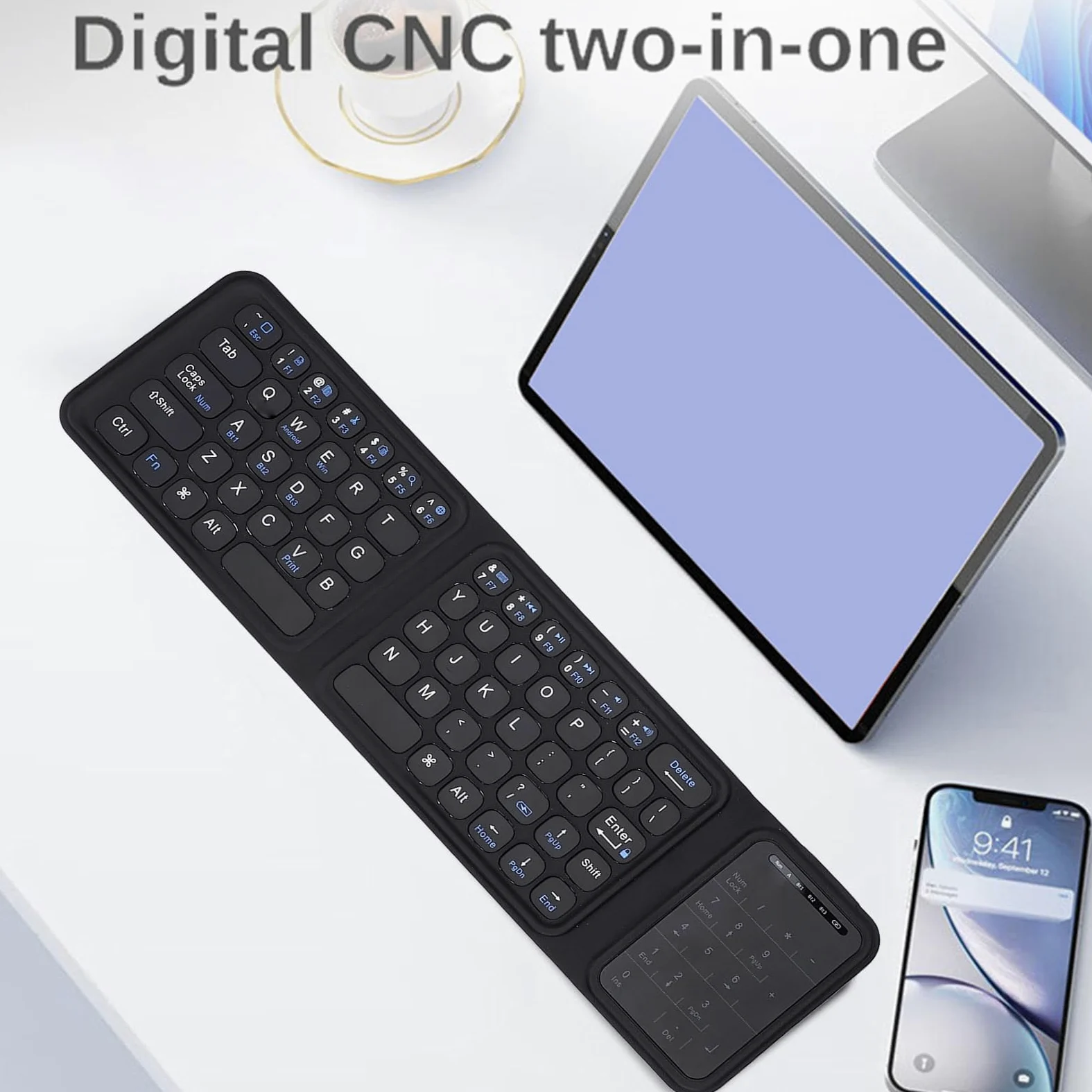 Tastiera Bluetooth Pieghevole con Touchpad, Tasti di Dimensioni Standard Tastiere da Viaggio Portatili con Design a 3 Pieghe, Trackpad Grande, per Tablet PC Laptop