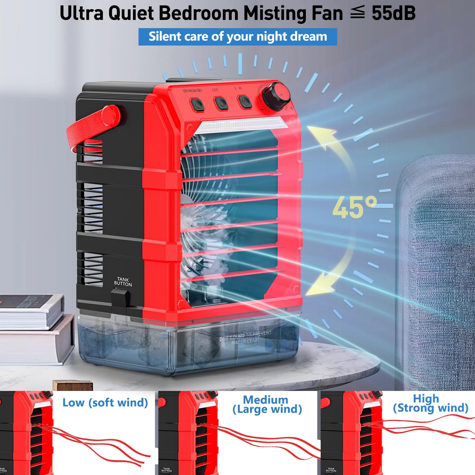 Ventilatore nebulizzatore portatile compatibile per batteria milwaukee da 18 V (senza batteria) o alimentato tramite USB, ventola di raffreddamento per camera da letto con 7 luci, timer 8H, serbatoio