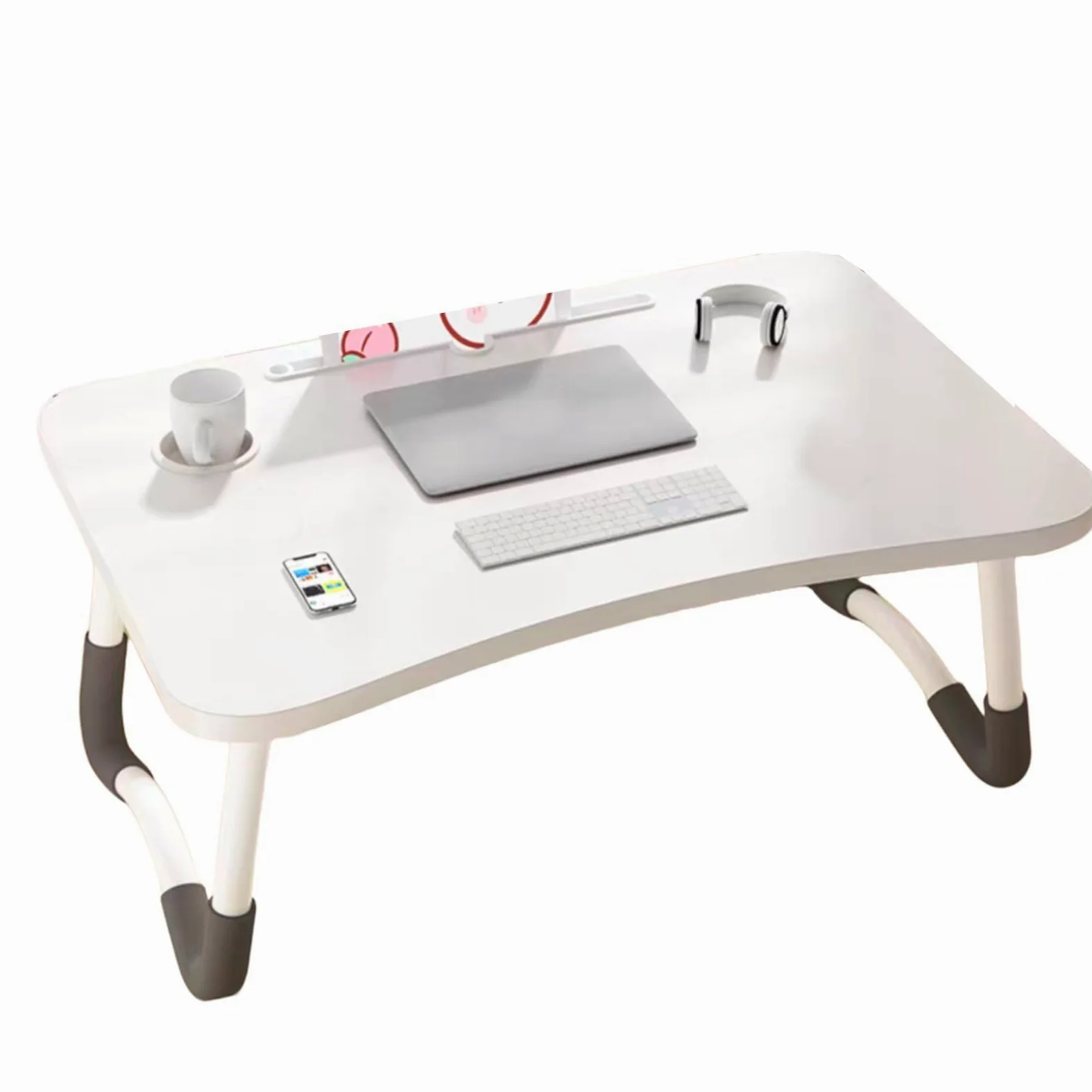 Tavolino Pieghevole da Letto con Porta Bicchiere E Leggio for Tablet, 60x40 Cm, Salvaspazio, Facile da Trasportare, Ideale for Soggiorno, Camera, Aree Relax E Smart Working(White,70 * 48 * 28cm)