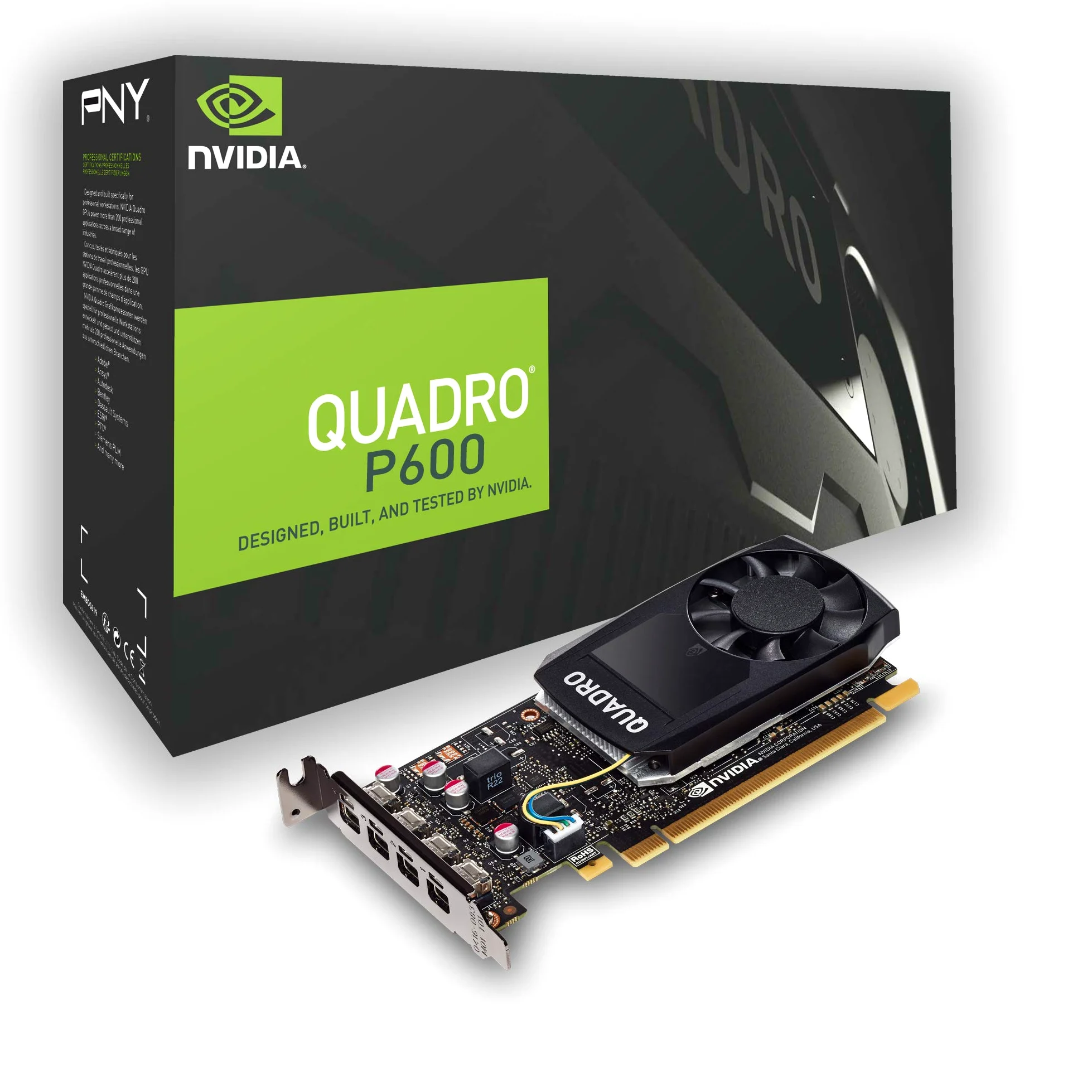PNY nVidia Quadro P600 Scheda Grafica da 2 GB, 384 Cuda Core, Adattatori DVI, Nero